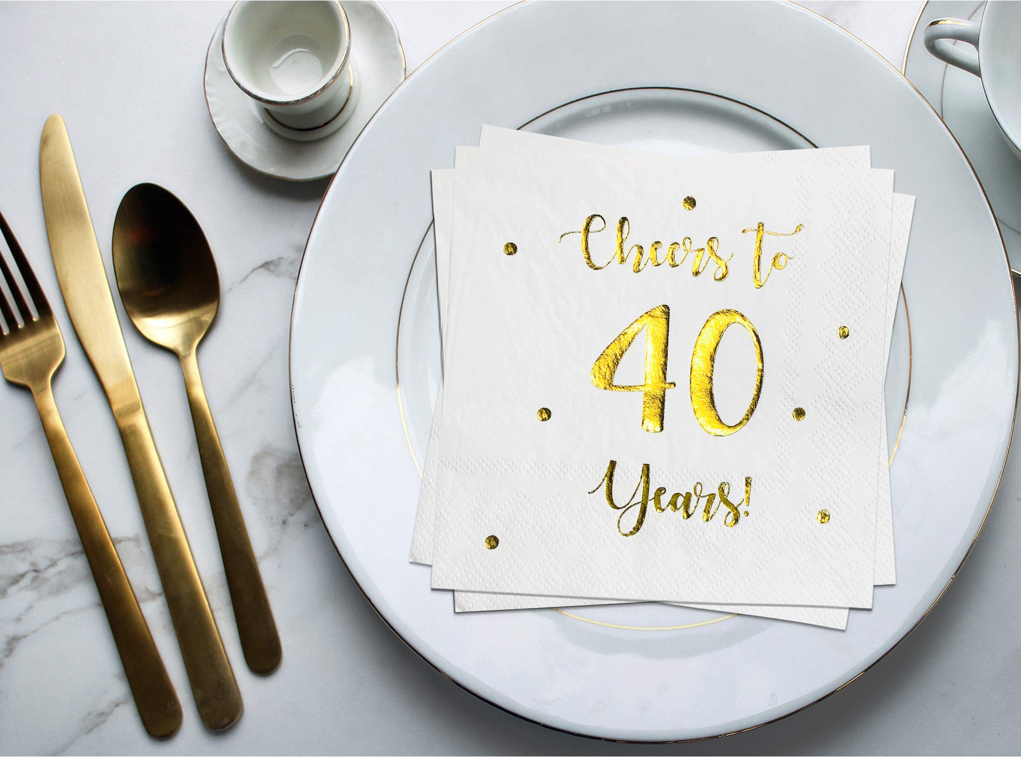 Happy 40th Birthday Cocktail Napkins - 50-Pack 3-Ply White 5x5 Inch Party Napkins for Men & Women | Anniversary, Wedding & Milestone Celebration Decor | Perfect for Cocktail Parties, Birthday Bashes & Special Events