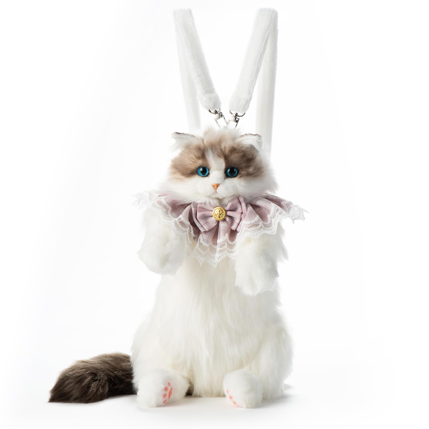 Realistic Cat Plush Backpack - Soft Stuffed Animal Backpack with Adjustable Straps for Kids & Adults - Perfect for School, Travel & Cosplay (White)