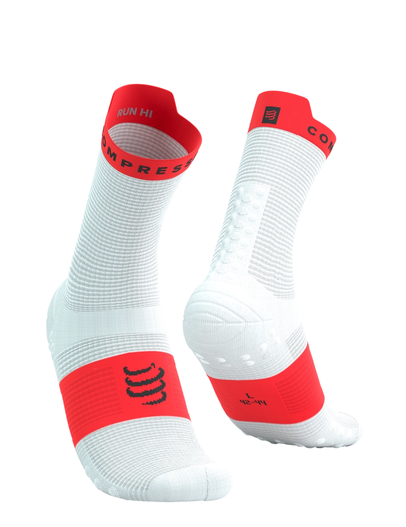Compressport Unisex Pro Racing Socks v4.0 - High Performance Running Socks for Men & Women - White/Fluo Red - Ideal for Marathon, Triathlon & Long Distance Running