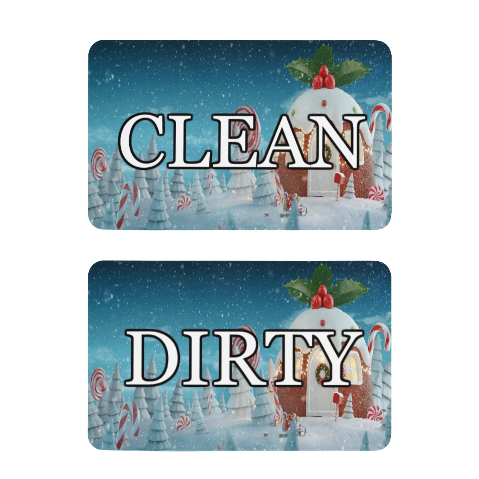2PCS Clean Dirty Fridge Magnets Set - Christmas Snowy House & Dishwasher Magnetic Signs for Refrigerator - Strong Magnetic Plate Labels for Kitchen, Office & Home Organization - Perfect for Tracking Clean/Dirty Dishes & Appliances