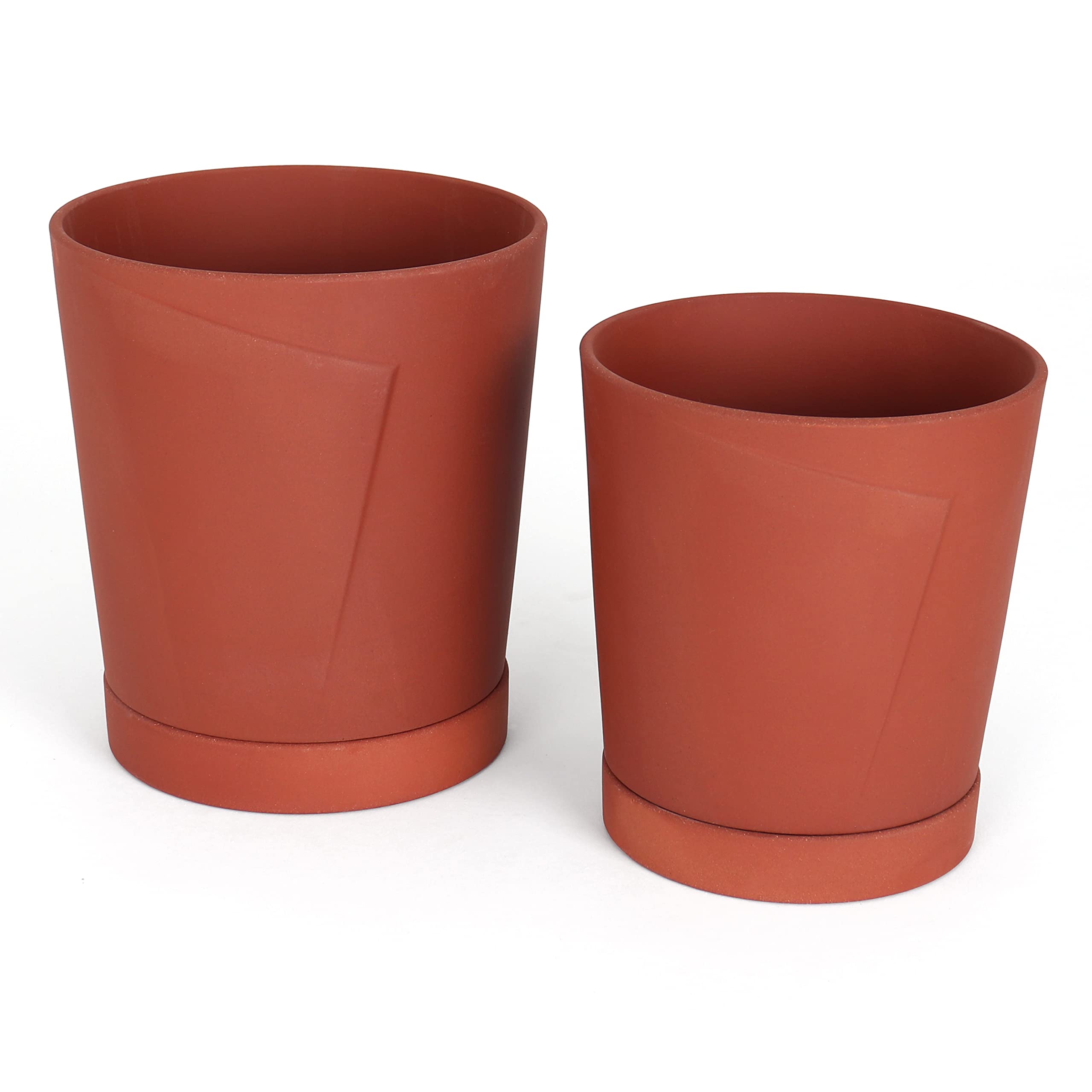 **Stoneware Planters for Indoor & Outdoor Use - Modern Brown Flower Pots with Nesting Design - Perfect for Home Decor, Garden, and Office Plants**