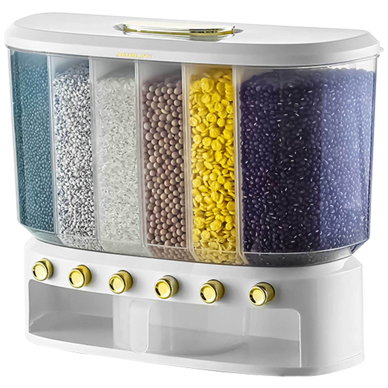 6-Grid 22lbs Wall-Mounted Rice Dispenser - Dry Food Storage Container for Rice, Beans, Grains & Cereals | Kitchen Organization Solution for Pantry, Restaurant & Home Use