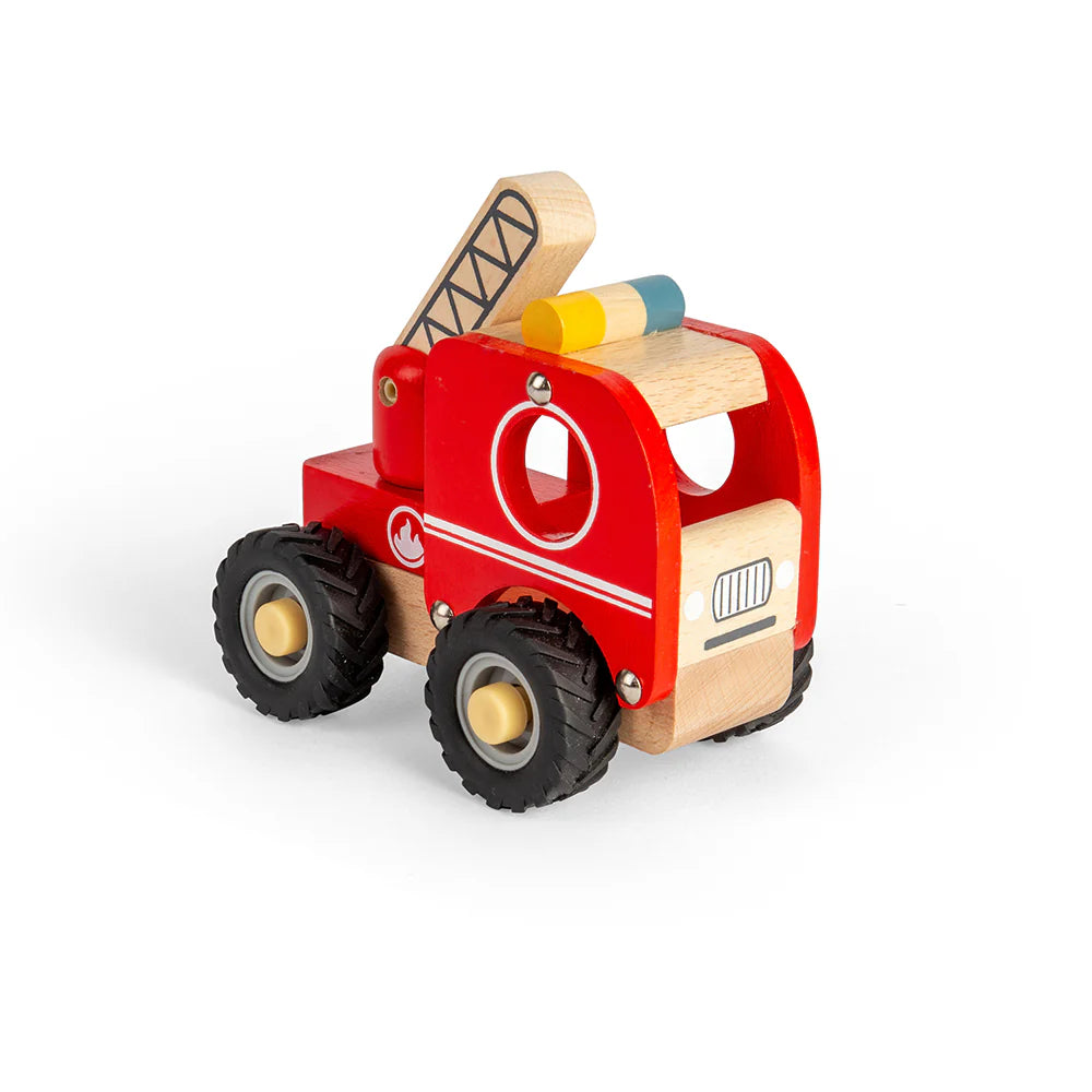 Wooden Mini Fire Truck Toy for Kids - Handmade Wooden Fire Engine with Moving Wheels - Perfect for Pretend Play, Gift for Toddlers & Children's Birthday Party