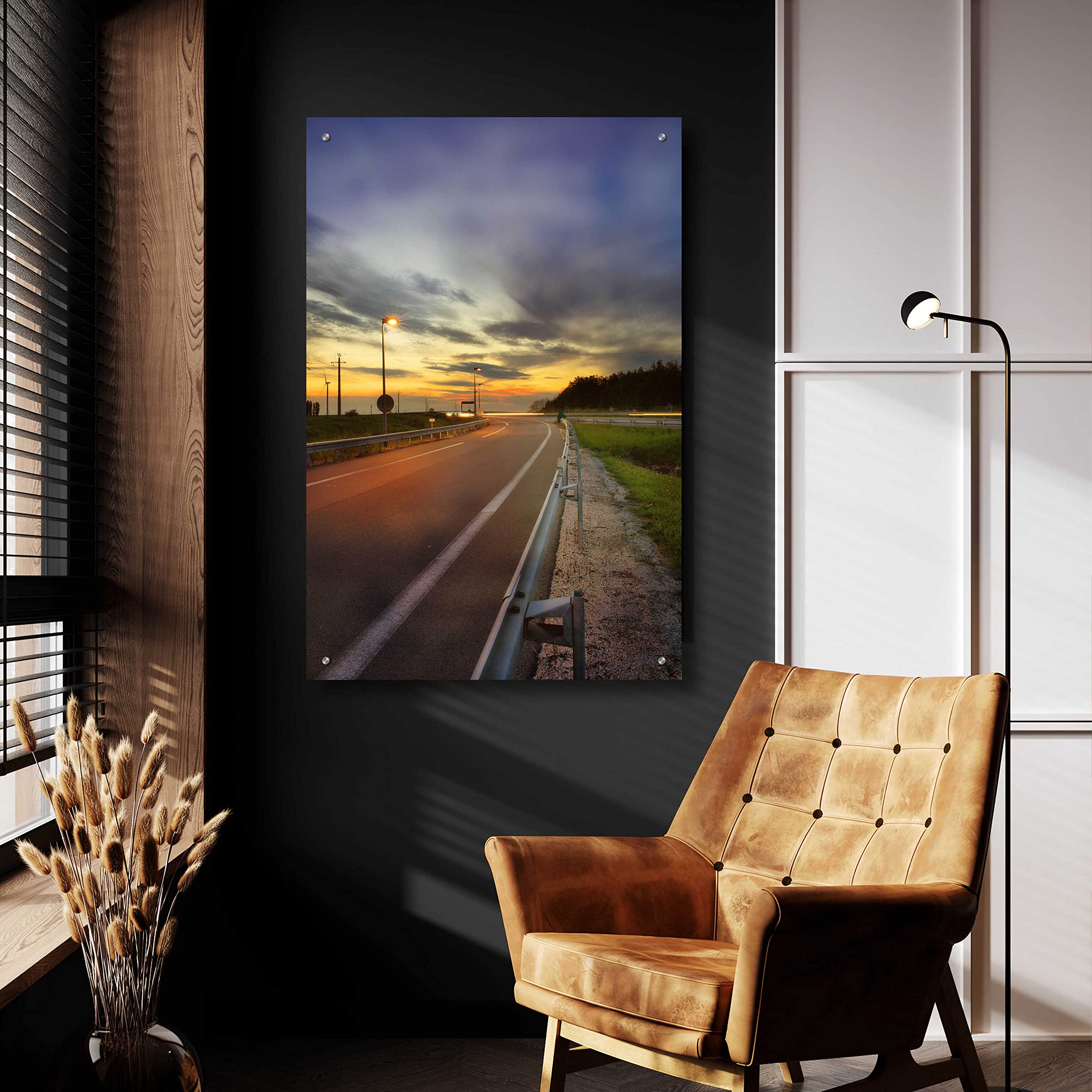 Epic 'Motorway' Acrylic Glass Wall Art by Sebastien Lory - 24x36 Inches Modern Canvas Painting for Living Room, Bedroom & Office Decor