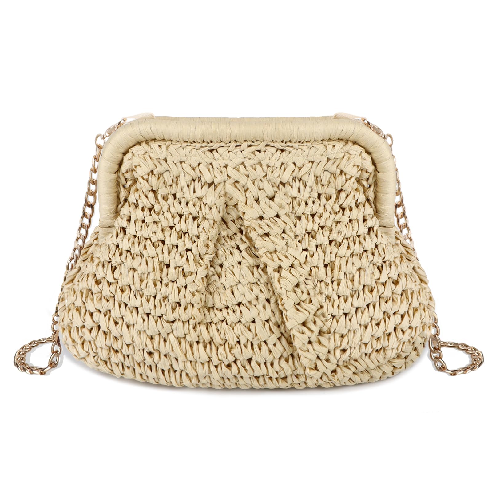 Straw Clutch Purse for Women - Handwoven Dumpling Crossbody Bag, Summer Beach Tote, Boho Chic Woven Straw Handbag for Casual Outings, Vacations & Date Nights