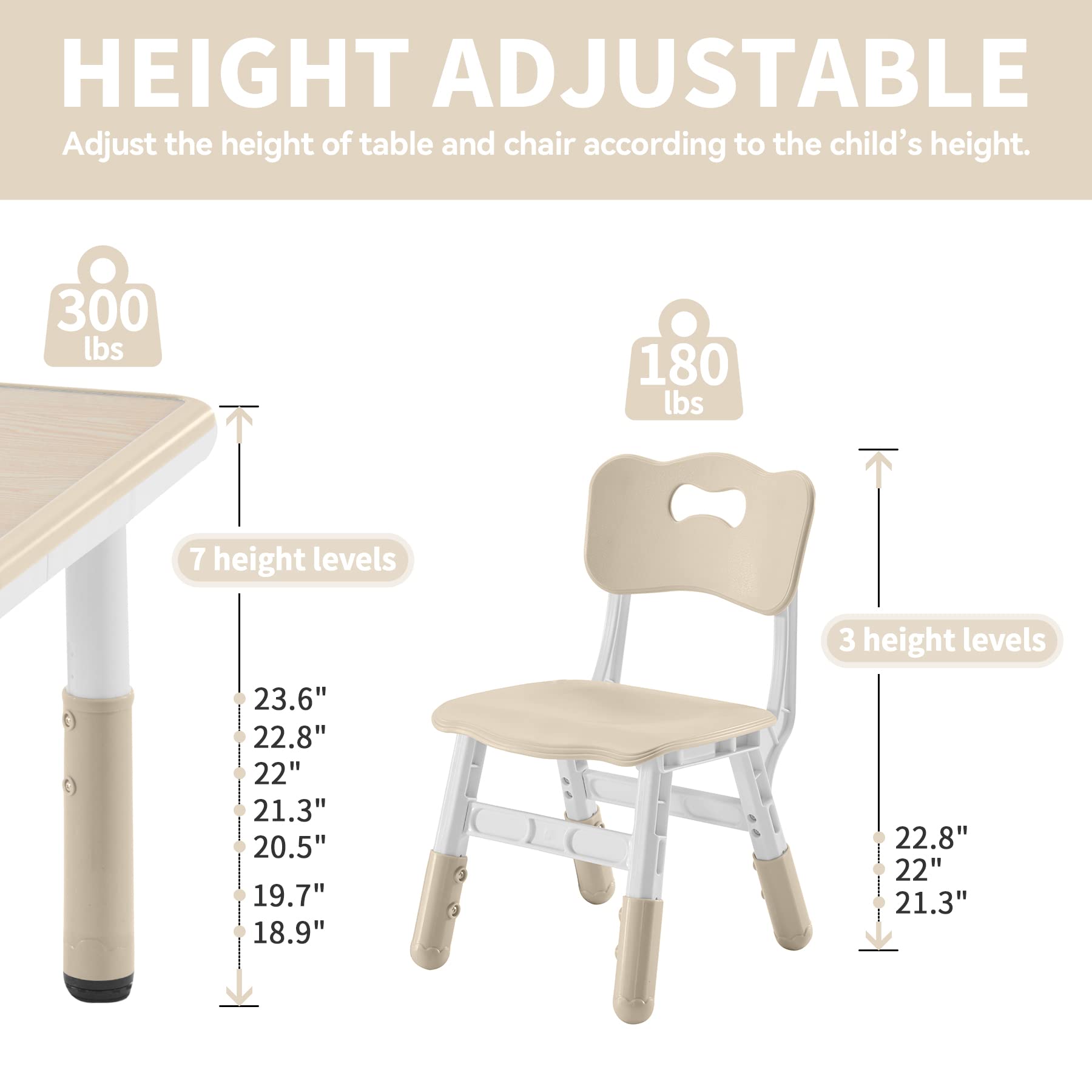 Adjustable Height Toddler Table and Chairs Set for 4 Kids - 47.2