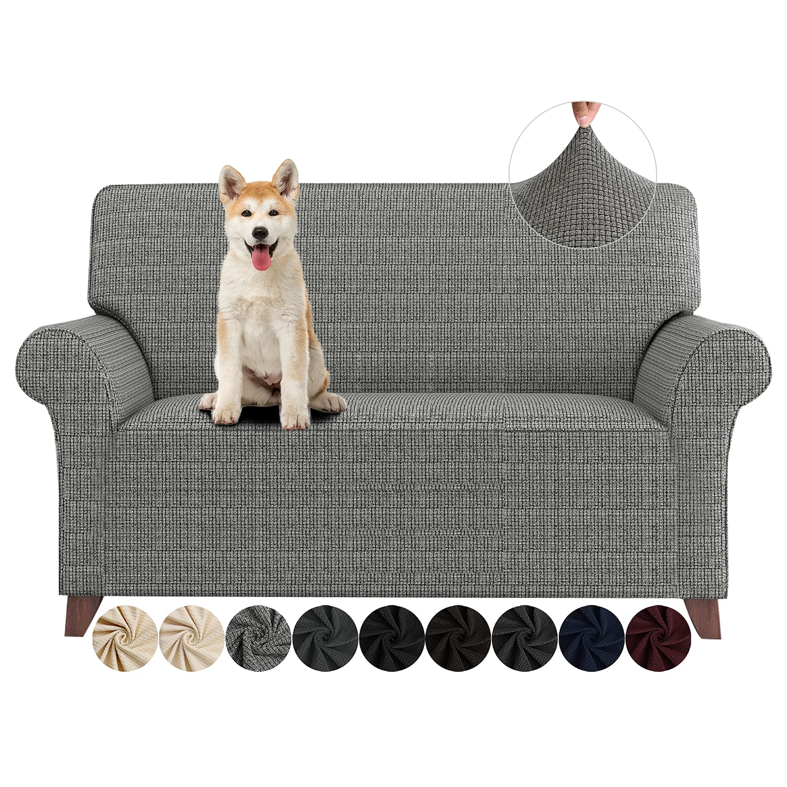 ZNSAYOTX Stretchy Spandex Loveseat Slipcover - Pet Friendly, Non-Slip Sofa Cover for Furniture Protection (Black & White) - Perfect for Living Room, Apartment & Pet Owners
