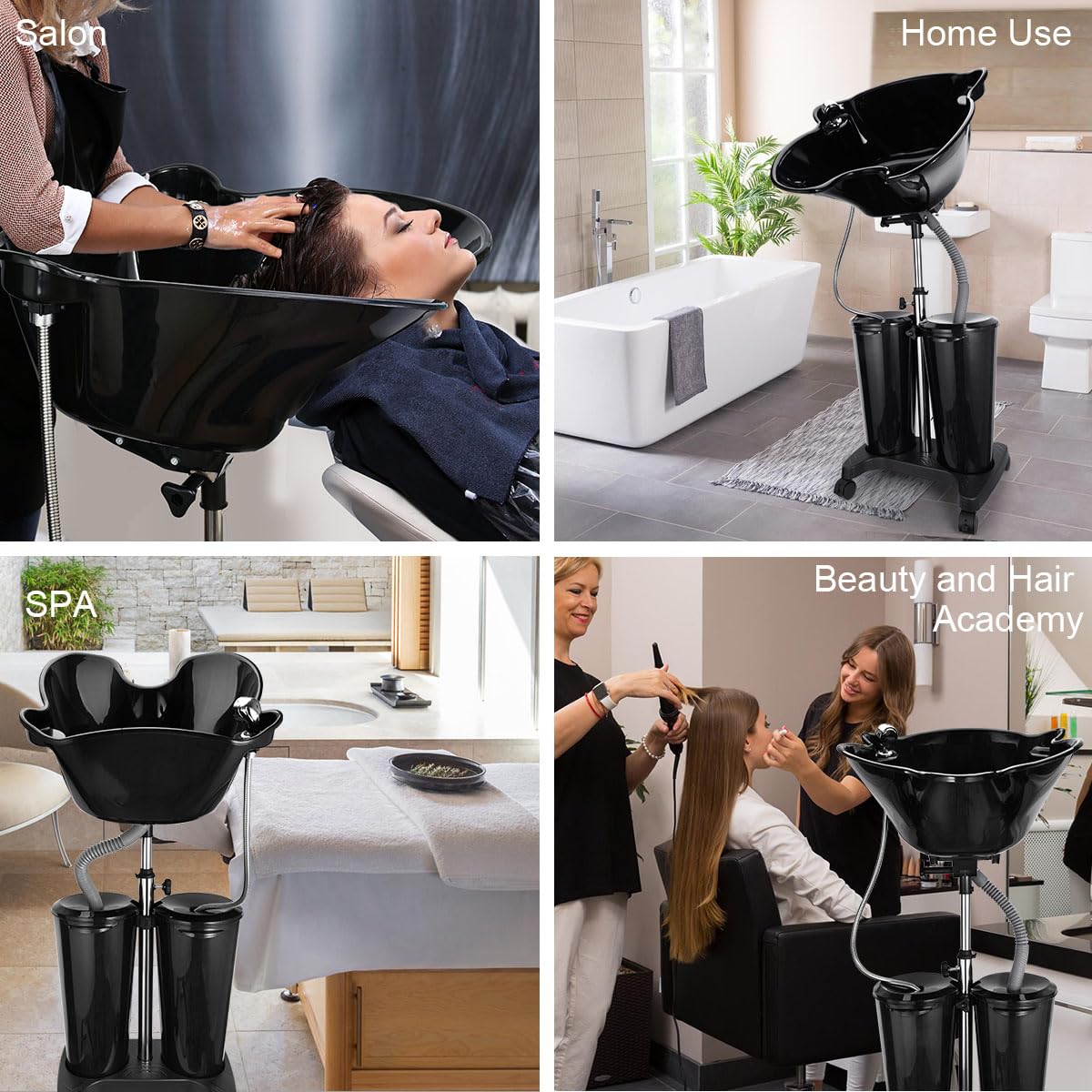 Portable Shampoo Bowl with Electric Pump - Adjustable Height Salon Sink with 2 Buckets & Drain Hoses - Perfect for Home Hair Washing, Mobile Stylists & Beauty Professionals