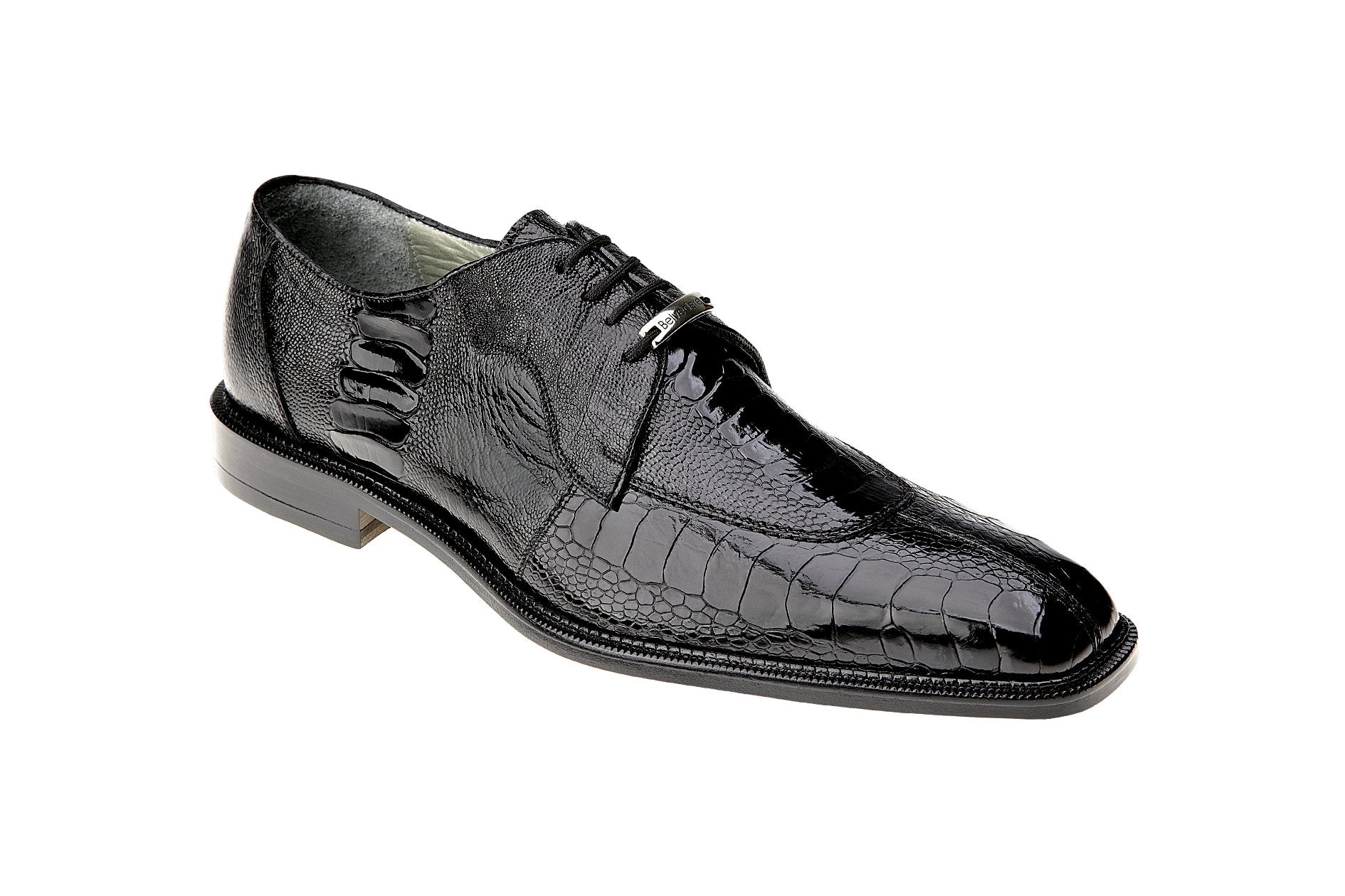 Belvedere Siena Genuine Ostrich Leg Dress Shoes for Men - Black Leather Formal Business Shoes Size 10 - Perfect for Weddings, Office & Special Occasions