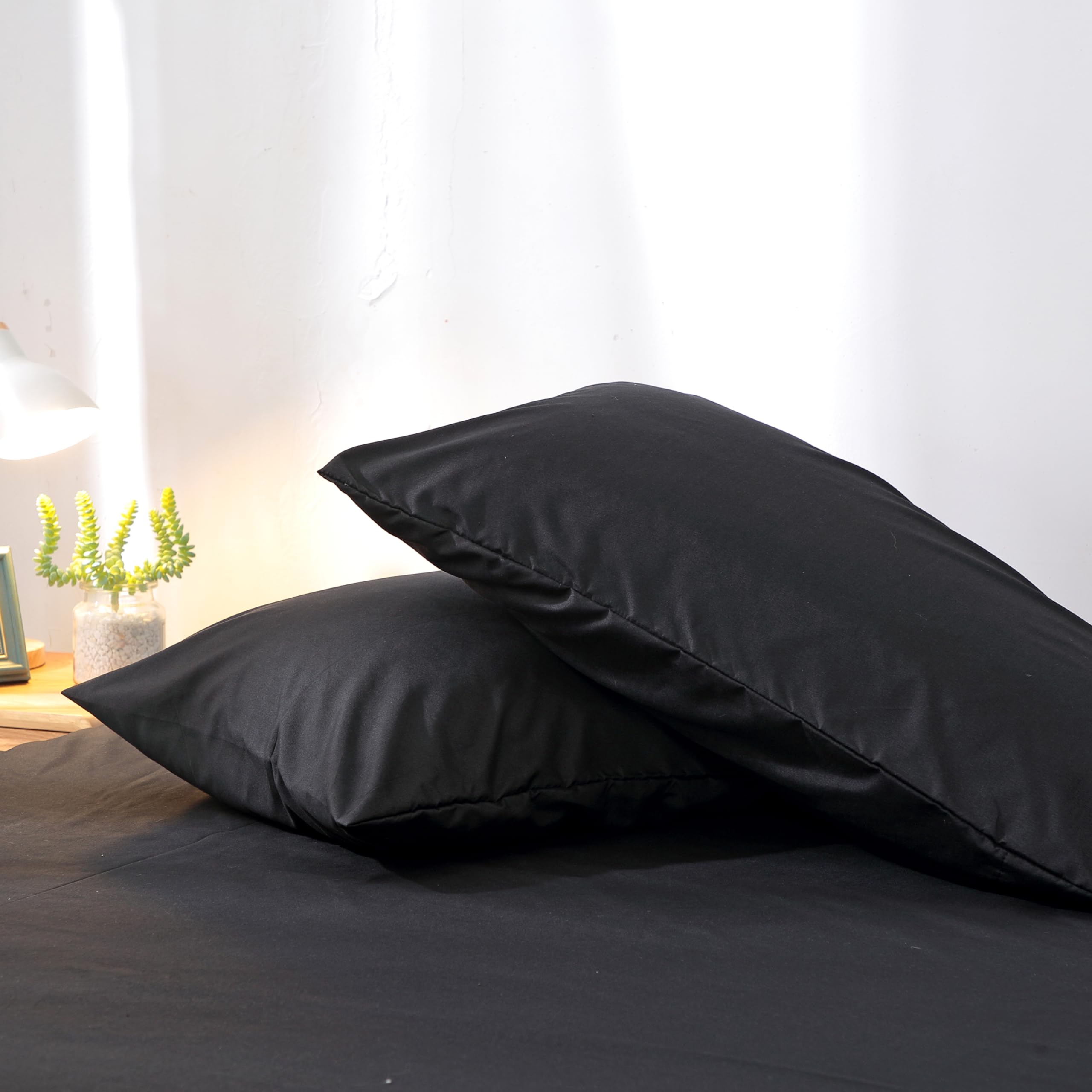 EVOLIVE Ultra Soft Brushed Microfiber 4-Piece Queen Sheet Set - 1 Flat Sheet, 1 Fitted Sheet & 2 Pillowcases (Black) | Luxury Bedding for Hotel-Like Comfort at Home