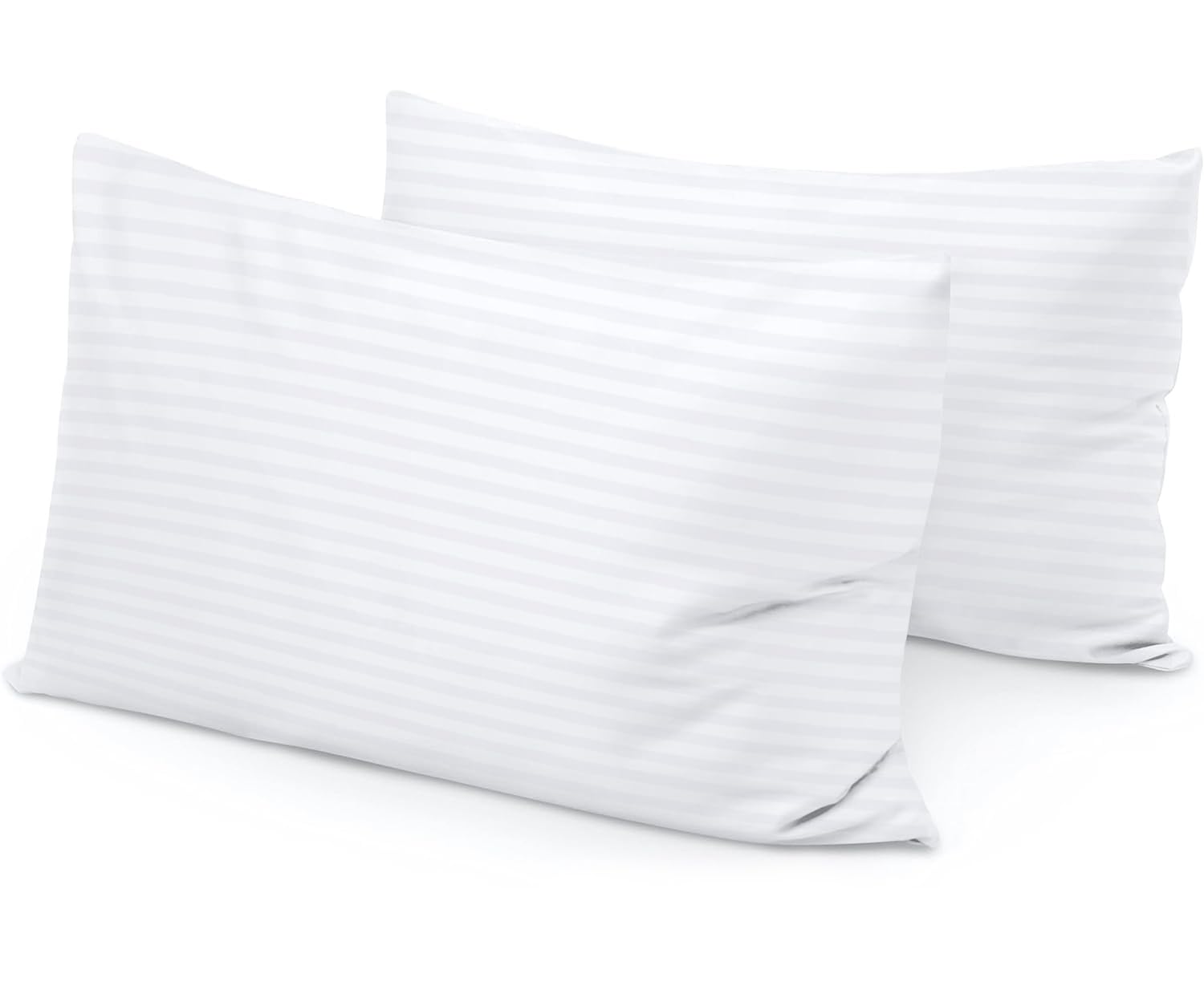 Premium 12x16 Egyptian Cotton Travel Pillowcase Set of 2 - 600 Thread Count 100% Soft Cotton with Zipper Closure, White Stripe Design for Toddlers & Adults - Perfect for Airplane, Car Travel & Home Use