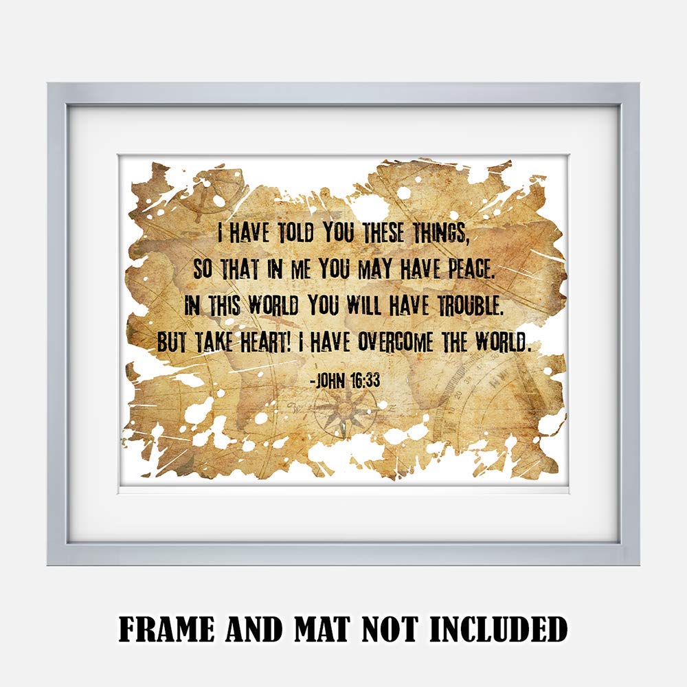 Inspiring John 16:33 Bible Verse Wall Art - 11x14 Christian Scripture Print with Compass Design - Perfect for Home Decor, Church Gifts & Spiritual Encouragement - Ideal for Birthdays, Housewarming & Faith-Based Gifts