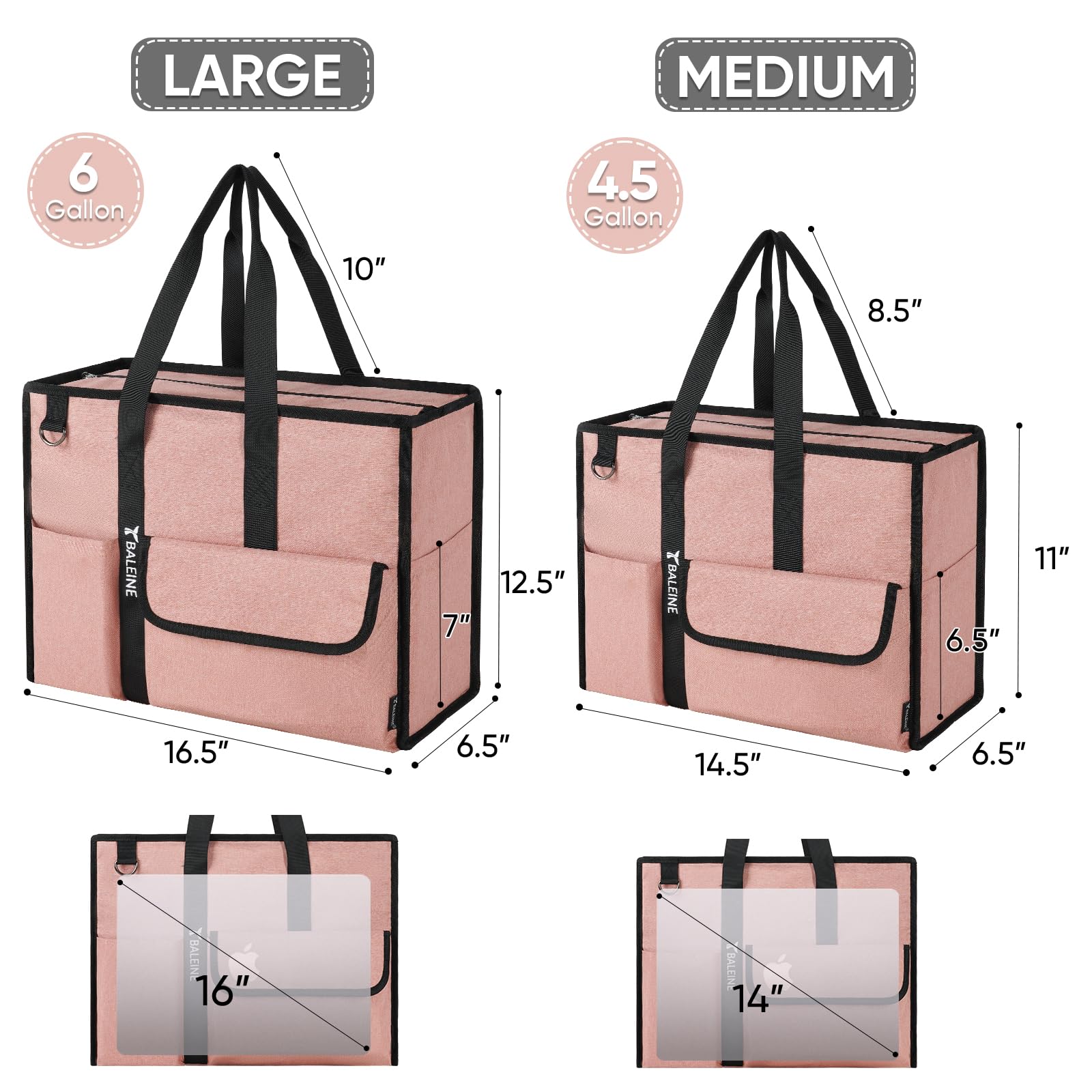 BALEINE Large Foldable Tote Bag with Reinforced Bottom & Pockets - Perfect for Nurses, Travel & Work