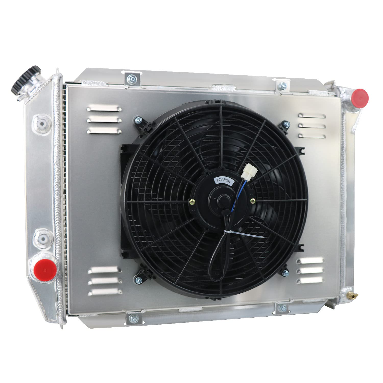 High-Performance 4-Row Aluminum Radiator for 1967-1968 Ford Mercury Thunderbird, Galaxie 500, LTD, Colony Park & Marquis V8 - Includes Cooling Fan Shroud & Relay Kit - Perfect for Classic Car Restoration & Hot Weather Driving