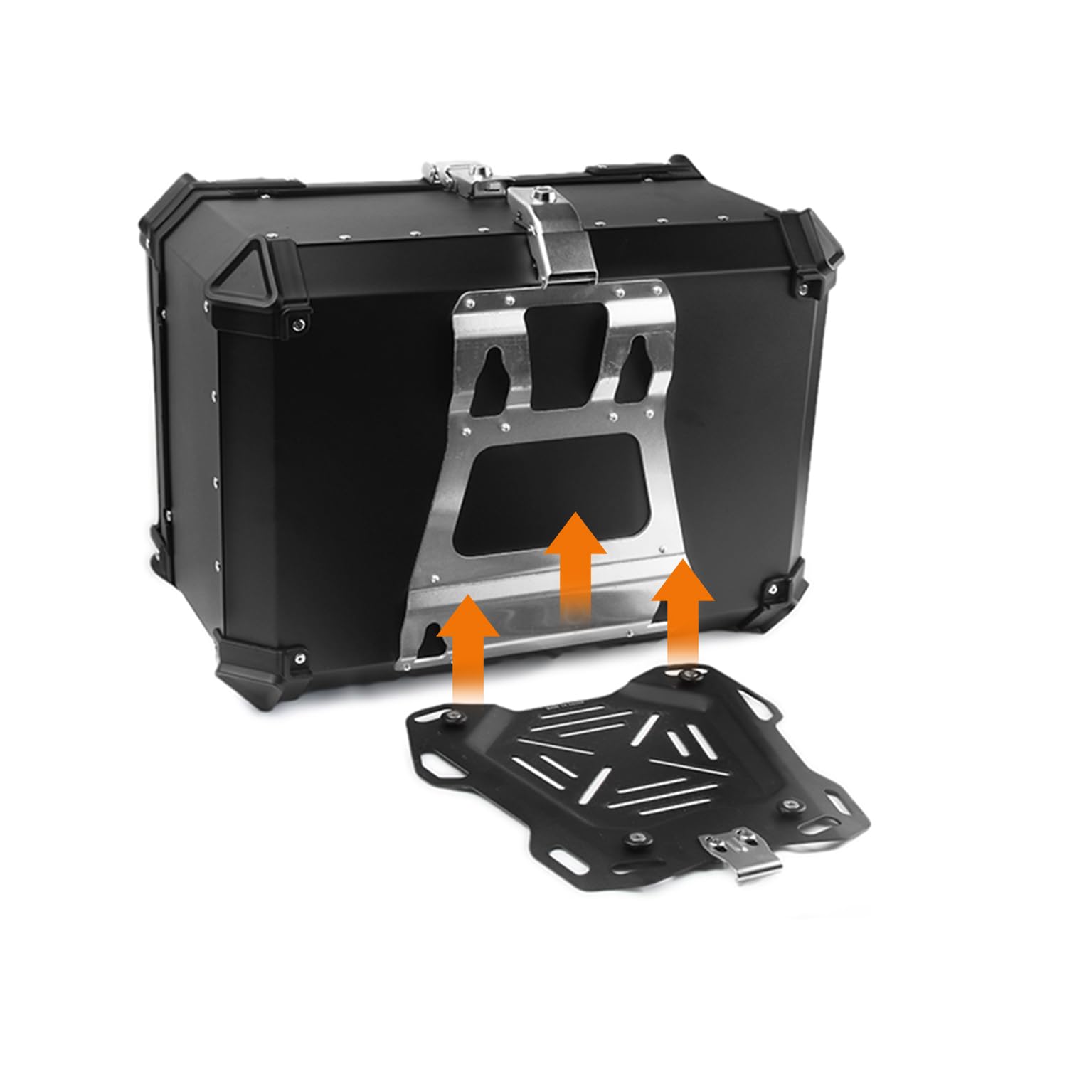100L Waterproof Aluminum Motorcycle Top Case - Universal Motorcycle Luggage Trunk with Bracket Base Plate for Helmet & Storage | Durable Motorcycle Accessories for Touring, Commuting & Road Trips (Black)