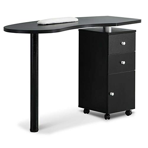 Professional Black Manicure Nail Table - Salon Spa Nail Art Workstation with Adjustable Height for Beauty Salon & Home Use | Durable Nail Technician Desk for Pedicure, Gel Polish & Acrylic Nail Services