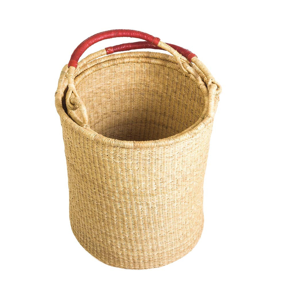 Natural Bolga Hamper Basket Set with Leather Handles - Handwoven Storage for Laundry, Toys & Home Decor - Perfect for Nursery, Bathroom & Farmhouse Style