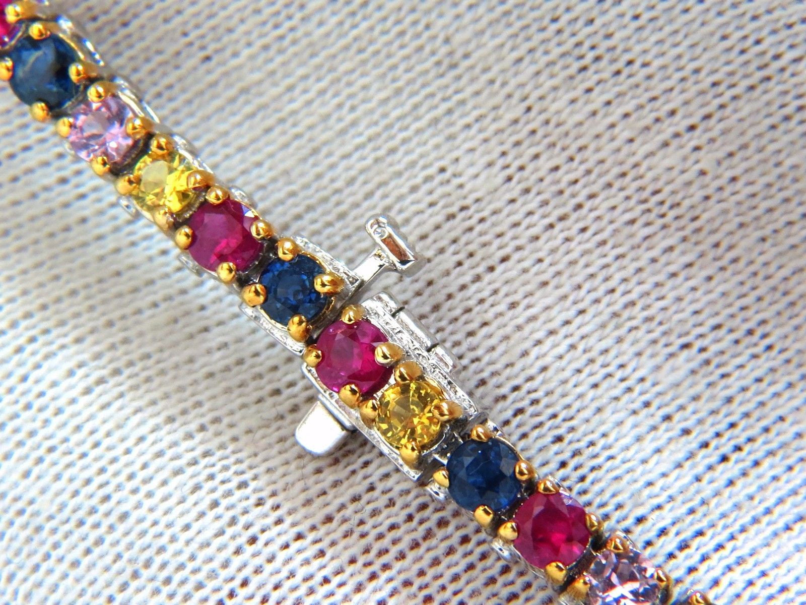 7.50ct Natural Ruby, Emerald & Sapphire Diamond Tennis Bracelet in 14K Gold - Elegant Jewelry for Women, Perfect for Weddings, Parties & Special Occasions