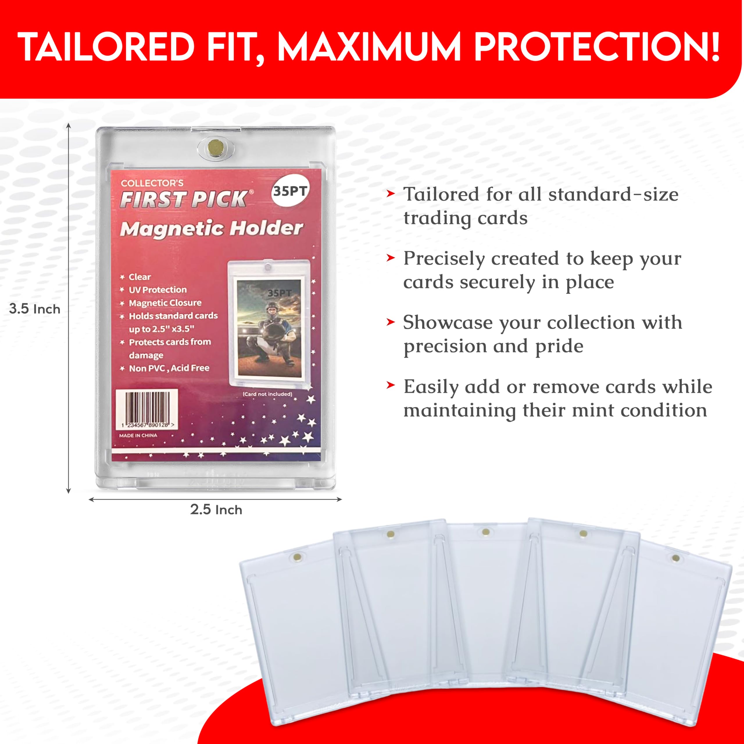 25-Pack Premium One Touch Magnetic Card Holder - UV Protection, Ultra Clear Pro Design - Trading Card Protector Case for Sports Cards, Collectibles & Gaming Cards - Perfect for Display, Storage & Trading