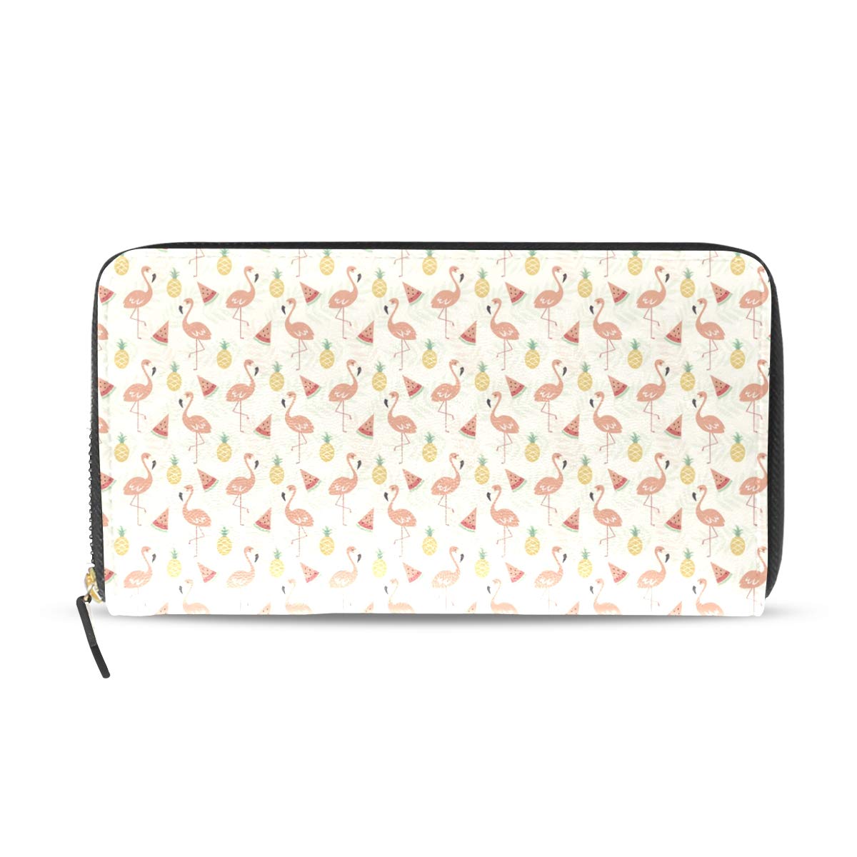 Stylish Women's Wallet - Flamingo & Pineapple Printed Leather Card Holder with Zip Pocket - Perfect for Travel, Shopping & Everyday Use