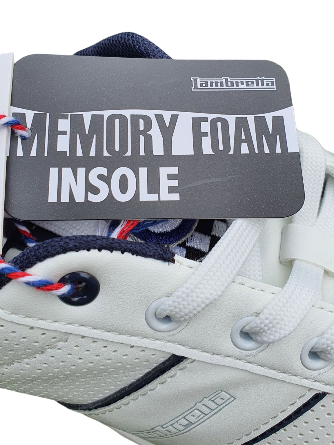 Lambretta White and Navy Men's Casual Sneakers - Comfortable Walking Shoes for Everyday Wear, Gym, and Travel