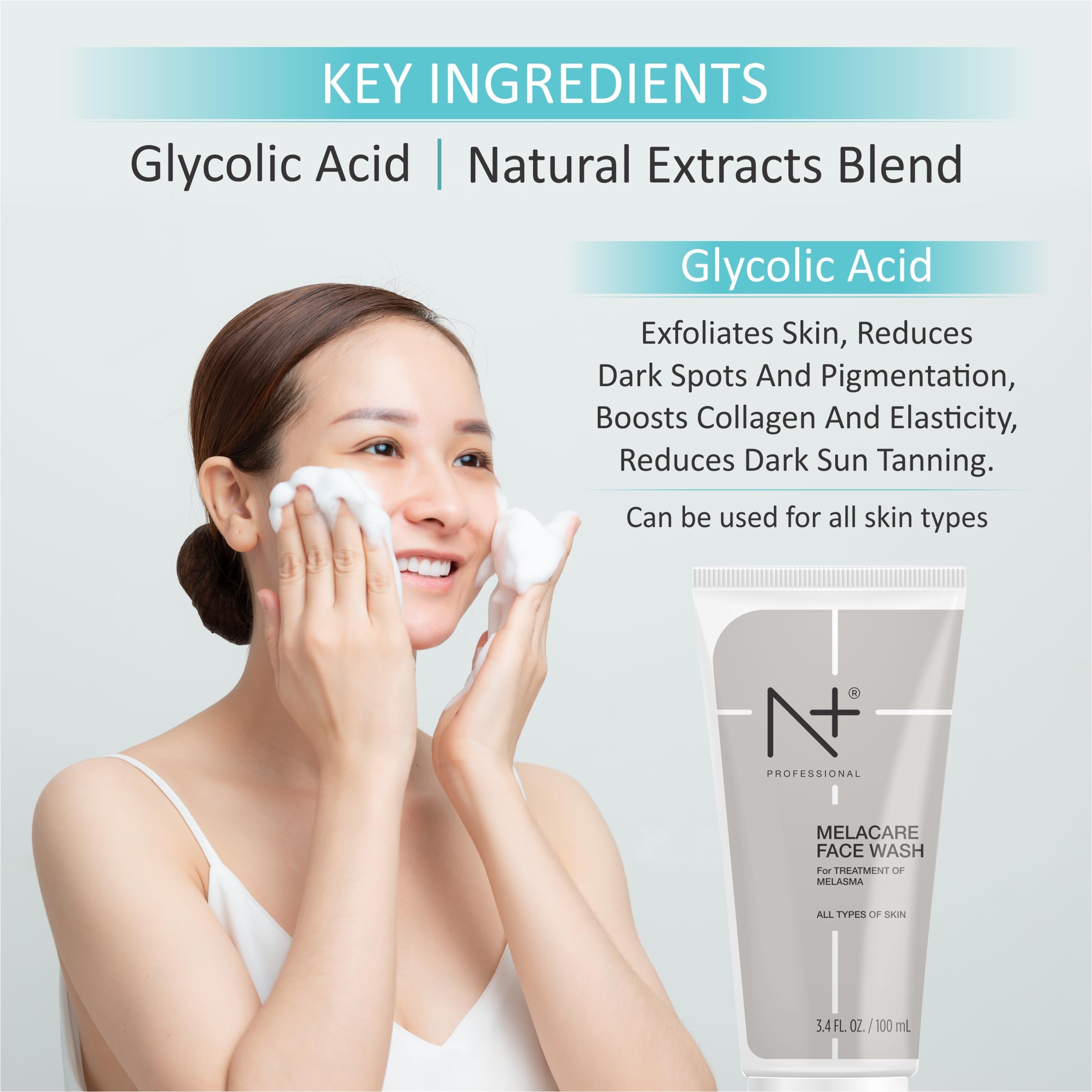N Plus Professional Melacare Face Wash for Melasma Treatment - 100ml | Brightening & Even Skin Tone | Daily Use for Hyperpigmentation & Dark Spots
