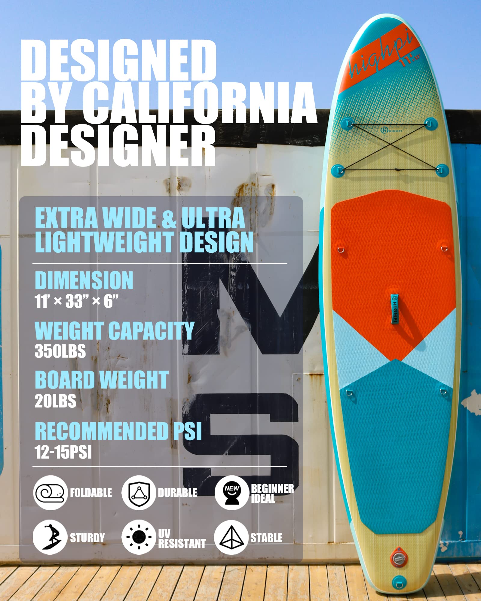 Premium Inflatable Stand Up Paddle Board 11'x33''x6'' - Wide Stance SUP with Non-Slip Deck, Surf Control, Backpack, Leash, Paddle & Pump - Stable Standing Boat for Youth & Adults - Perfect for Lakes, Rivers & Ocean Recreation
