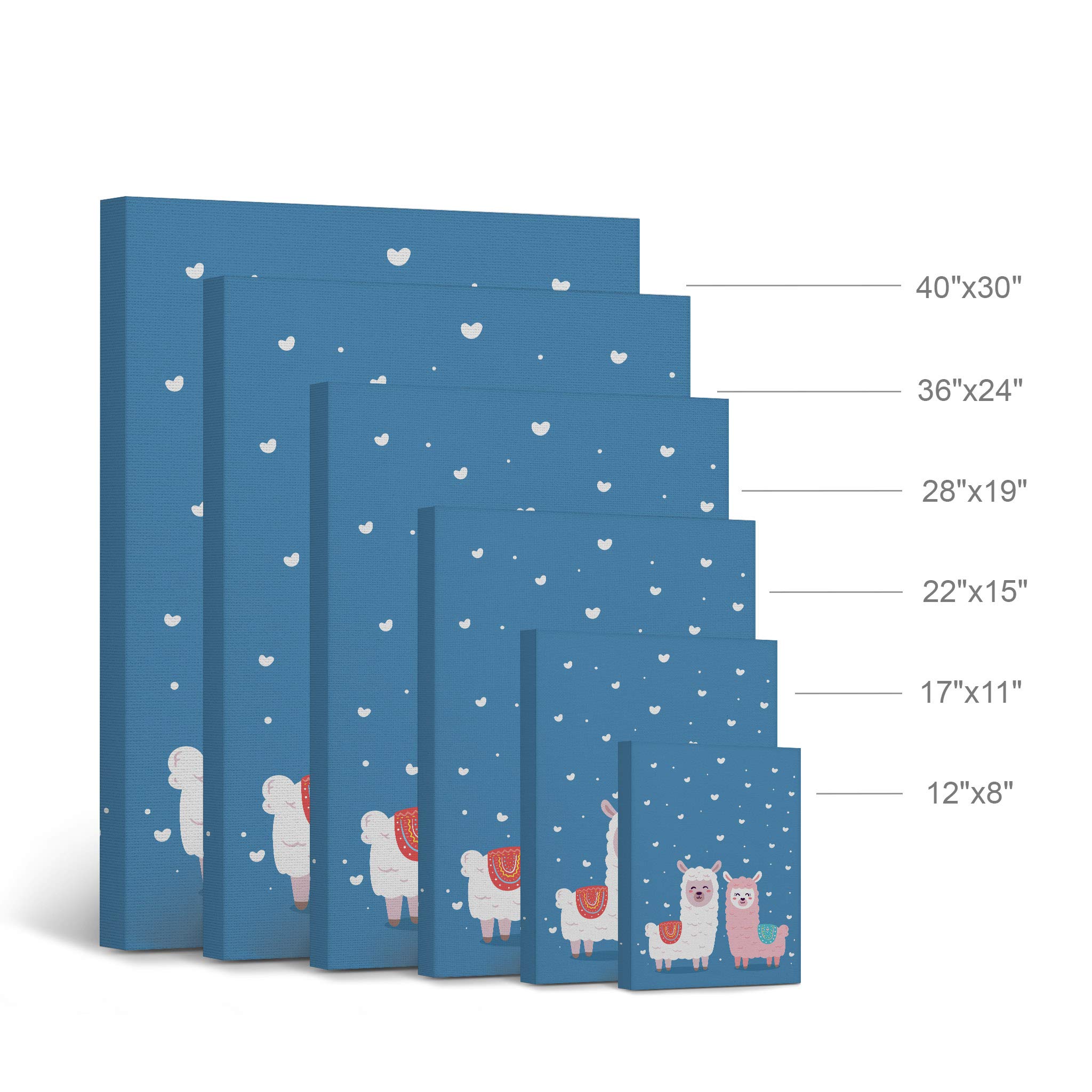 Cute Alpaca Illustration Canvas Print - Blue Background Wall Art for Kids Room, Nursery & Baby Room Decor - Ready to Hang 40x30 - Made in USA | Perfect for Children's Bedroom, Playroom & Daycare Center Decorations