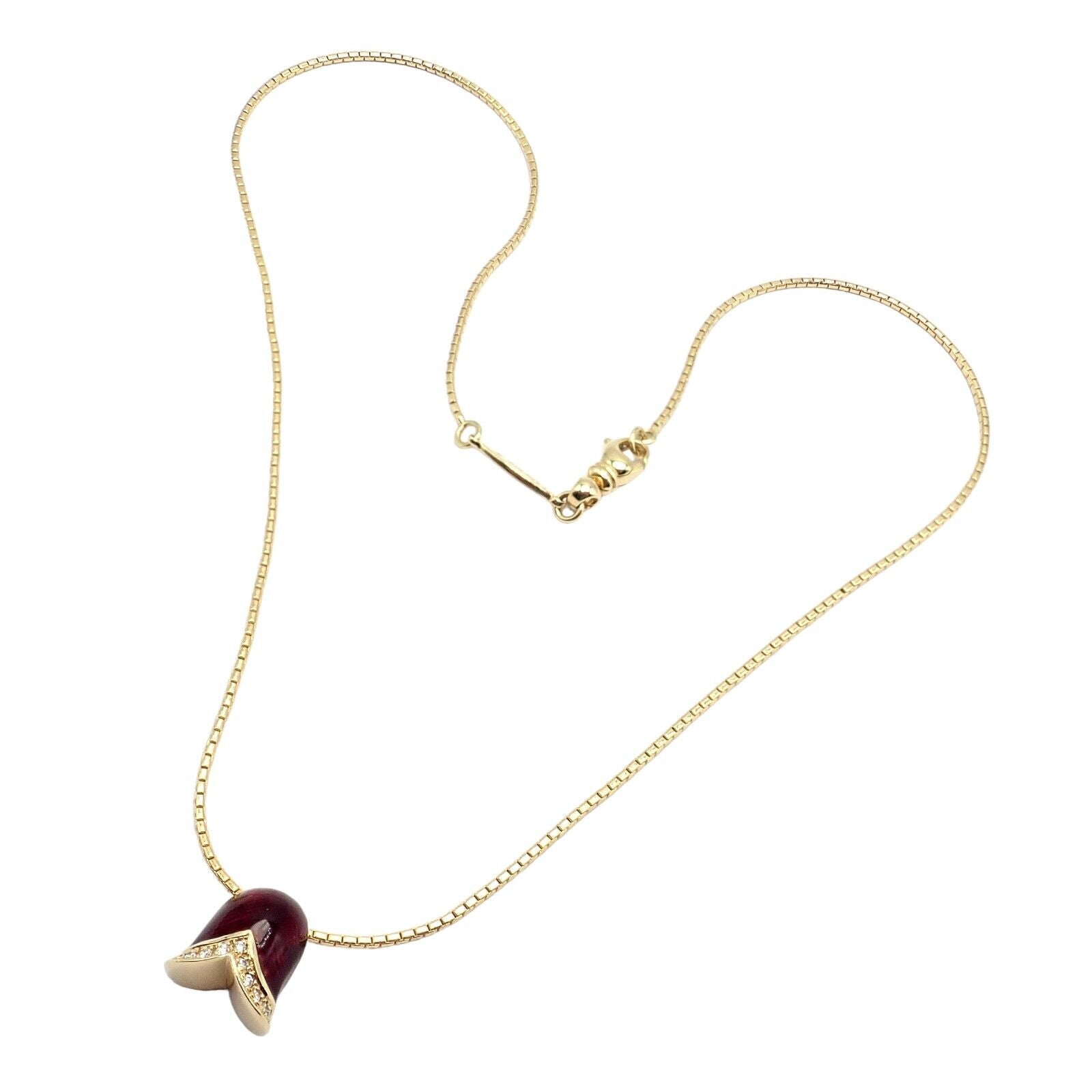 Authentic Faberge Diamond Tulip Red Enamel Pendant Necklace - Elegant Jewelry Gift for Women, Perfect for Valentine's Day, Anniversary & Special Occasions