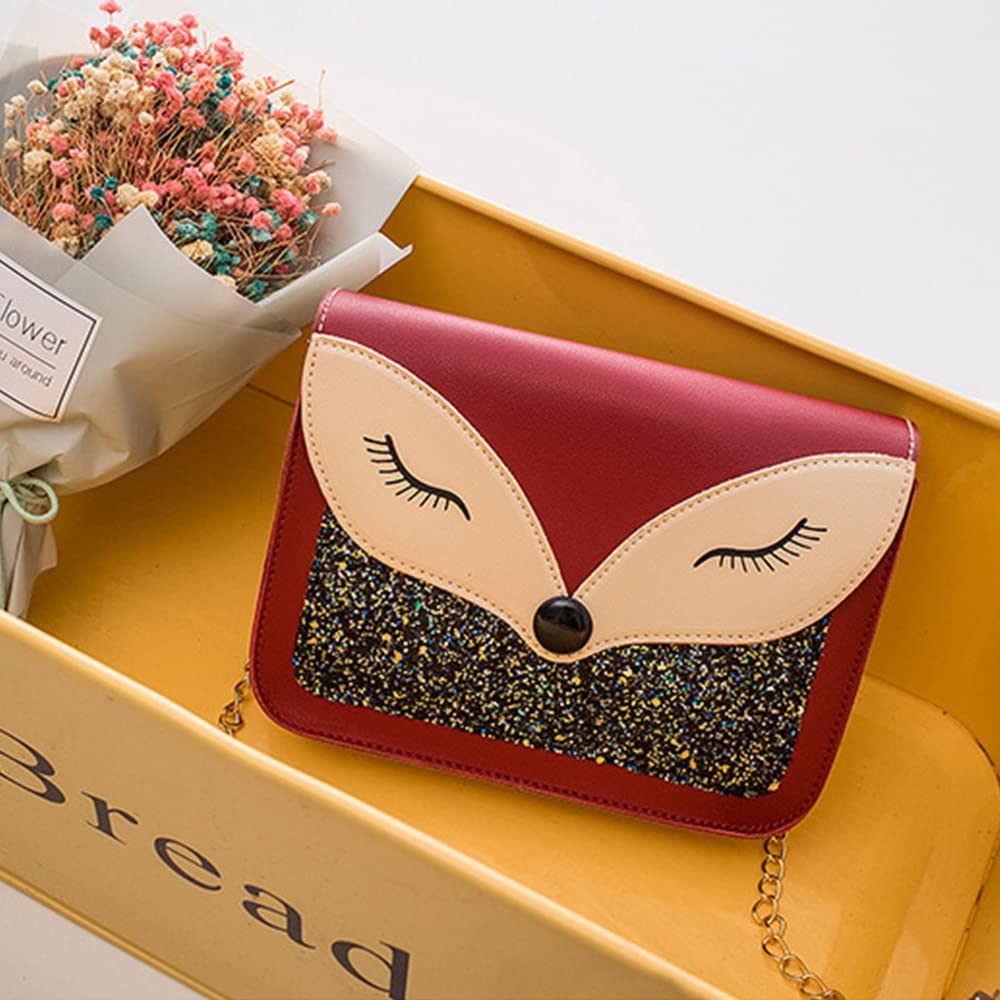 Cute Fox Sequins Leather Crossbody Shoulder Bag for Little Girls - Kids Fashion Purse for School, Party & Travel Gifts
