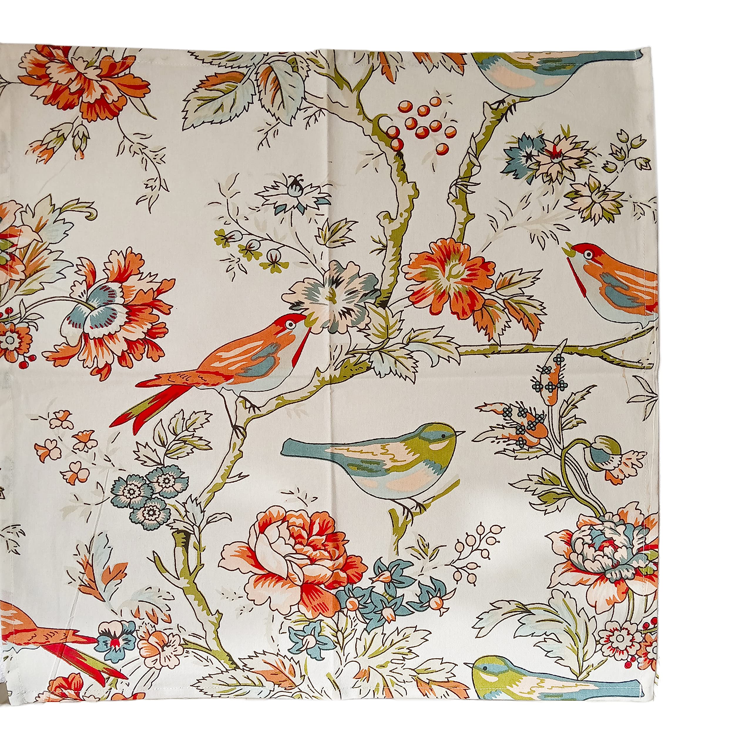 GURU JEE™ 6-Pack 100% Cotton Printed Table Napkins Set - Soft Washable Cloth Dinner Napkins with Bird & Floral Design for Everyday Use, Parties, and Fine Dining