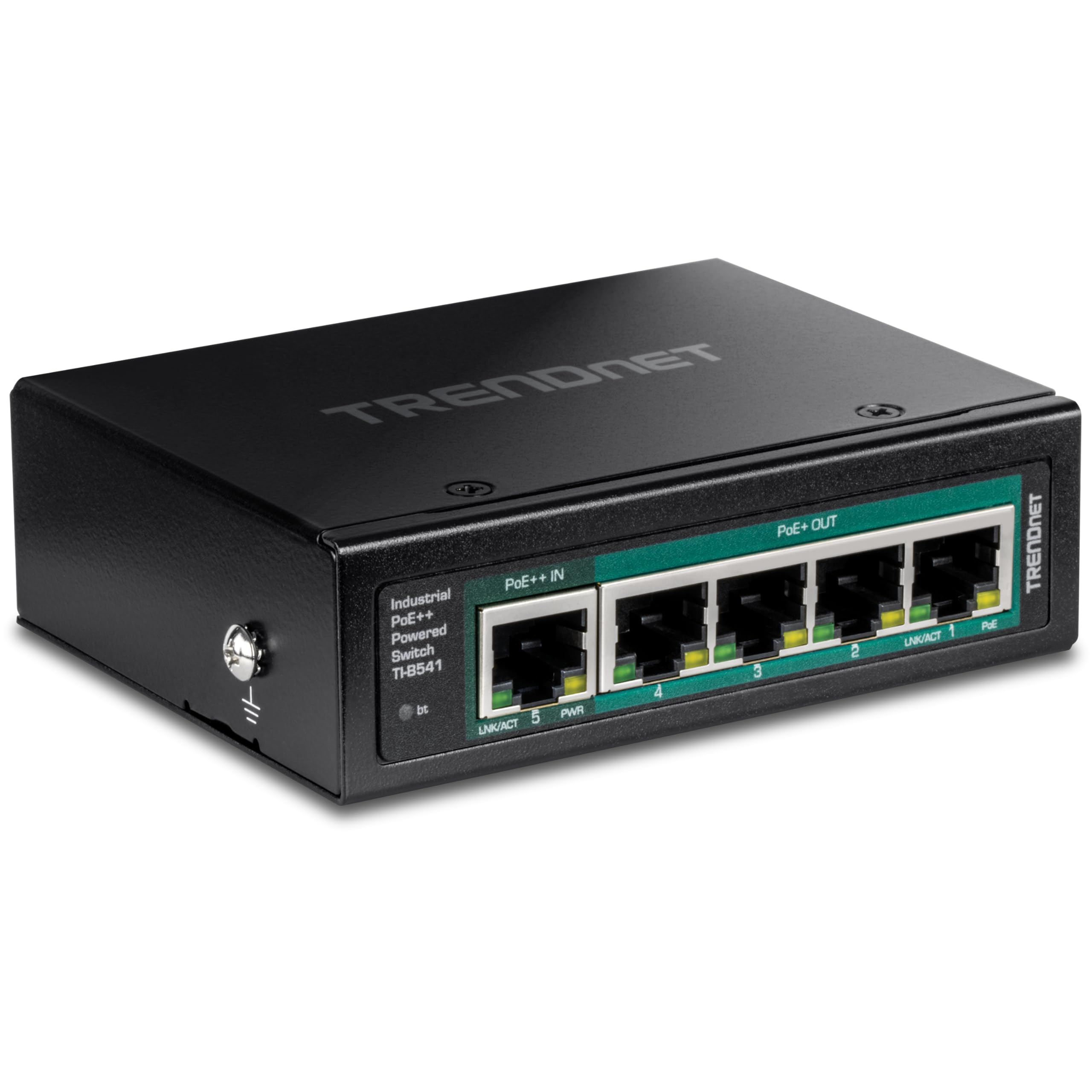 TRENDnet TI-B541 5-Port Industrial Gigabit PoE++ DIN-Rail Switch with PoE Pass-Through & Lifetime Protection - Black | Perfect for Factory Automation, Smart Buildings & Harsh Environments
