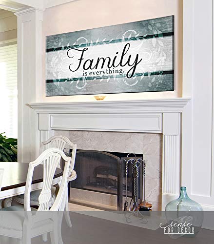 Family Is Everything Framed Wall Art - Large 60x27 Inch Canvas Print, Farmhouse Decor for Living Room & Family Room, Perfect Home Décor Gift (Teal V2)
