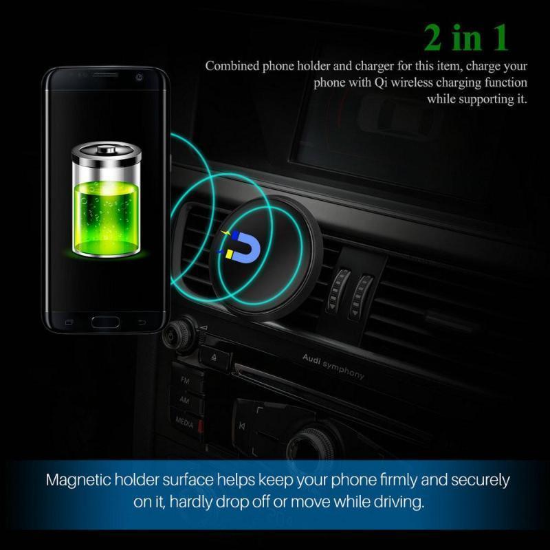 MaximalPower™ Magnetic Wireless Car Charger Mount for iPhone X/8, Samsung Galaxy S8/S8+/Note 8 - Fast Charging Phone Holder for Safe Driving & Hands-Free Navigation