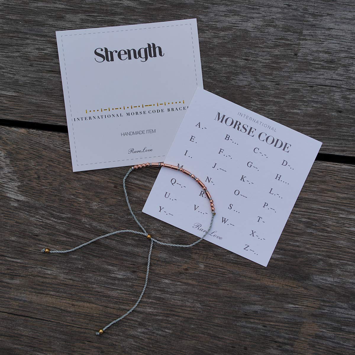 RareLove Strength Morse Code Bracelet - Be Strong Inspirational Friendship Gift for Women, Tiny Beads Grey String Bracelet - Perfect for Daily Wear, Motivational Gifts & Special Occasions