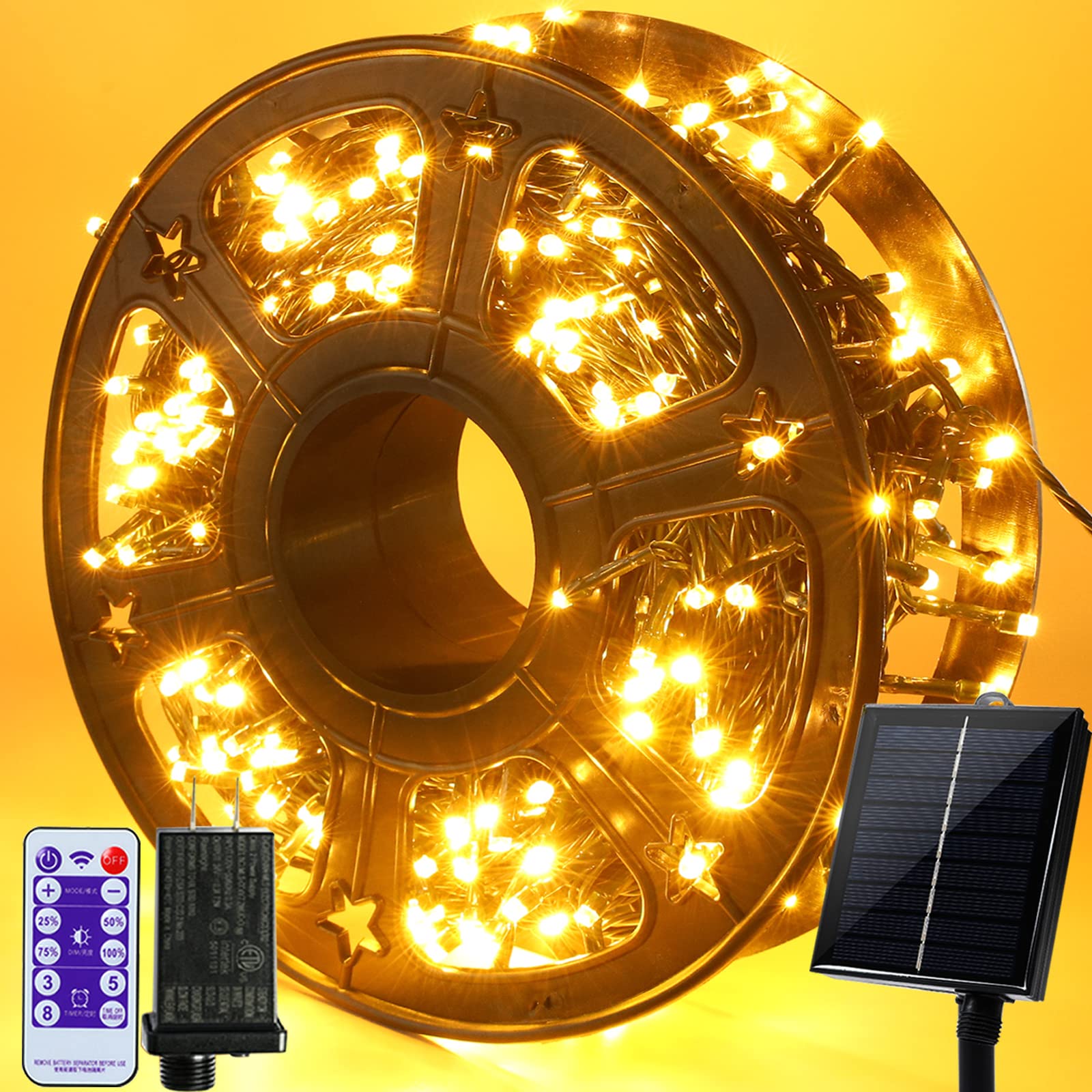 337 FT 1000 LED Solar Christmas String Lights - 8 Modes with Remote Control, Waterproof Outdoor/Indoor Holiday Decor for Garden, Patio, Party & Christmas Tree (Warm White) | Perfect for Backyard, Wedding, Festival & Home Decoration