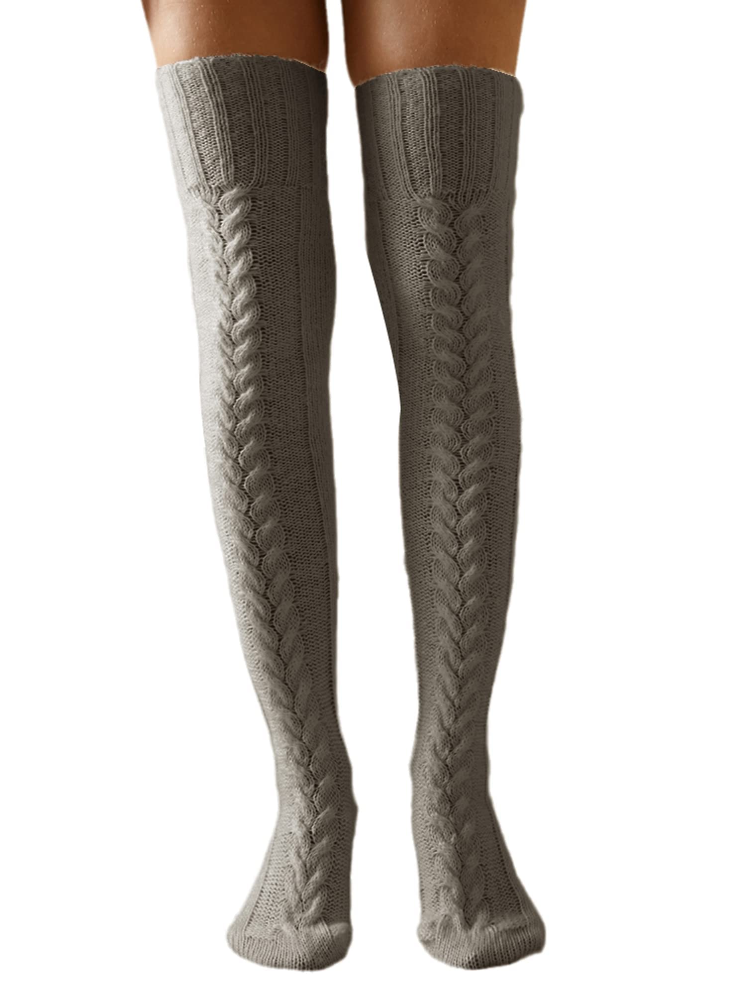 Springcmy Women's Extra Long Cable Knit Over-The-Knee Boot Socks - Warm Winter Knitted Stockings & Leg Warmers for Snow Boots, Riding Boots, and Cold Weather Fashion