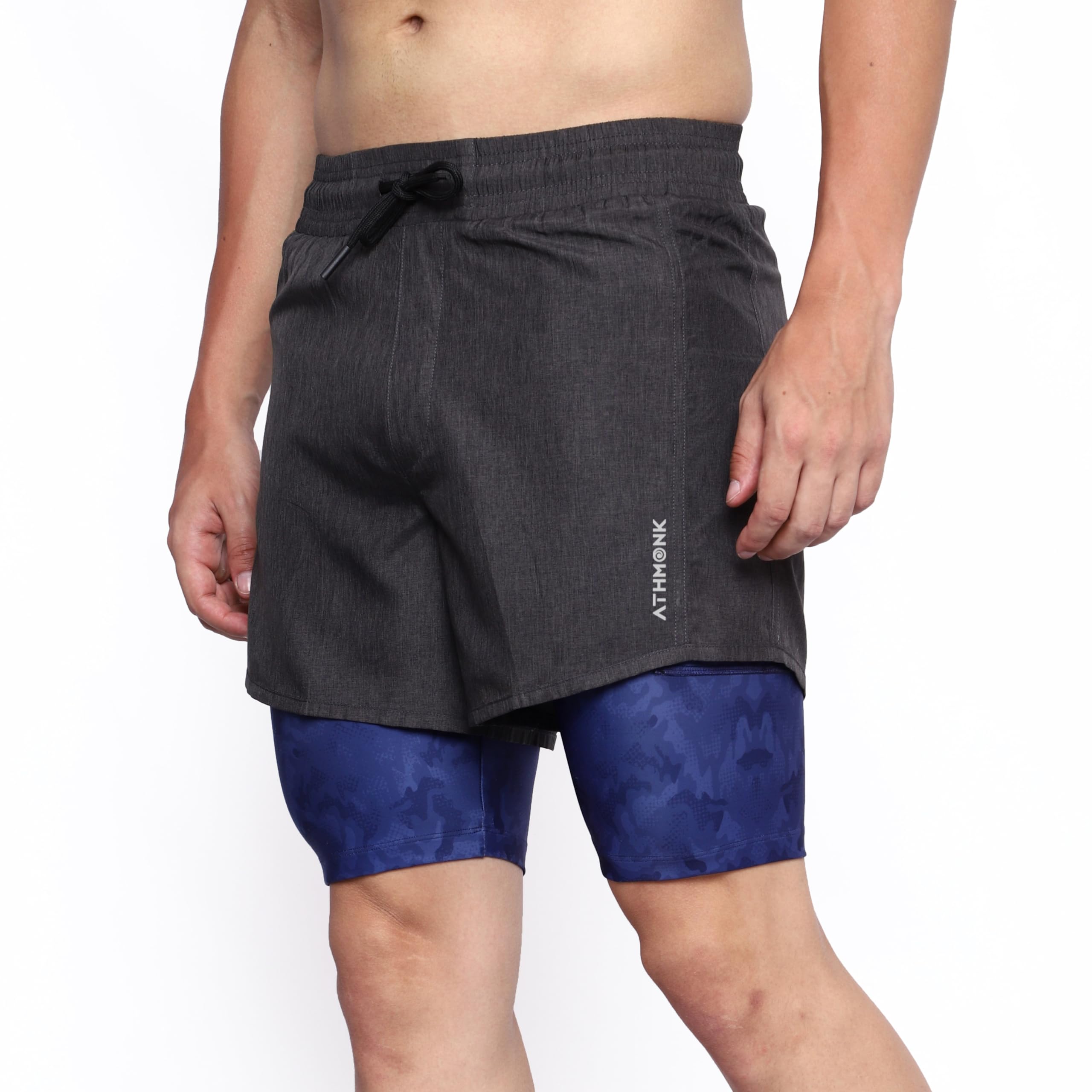 Men's 2-in-1 Hybrid Running Shorts with Hidden Zipper Pocket & Printed Liner - Quick-Dry 7