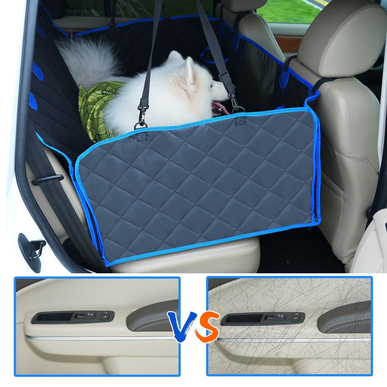Hard Bottom Dog Car Seat Cover - Back Seat Extender & Anti-Scratch Pet Hammock for SUV/Truck Travel | Portable Car Camping Pad for Dogs | Waterproof & Durable (Blue) - Perfect for Road Trips, Camping & Daily Commutes