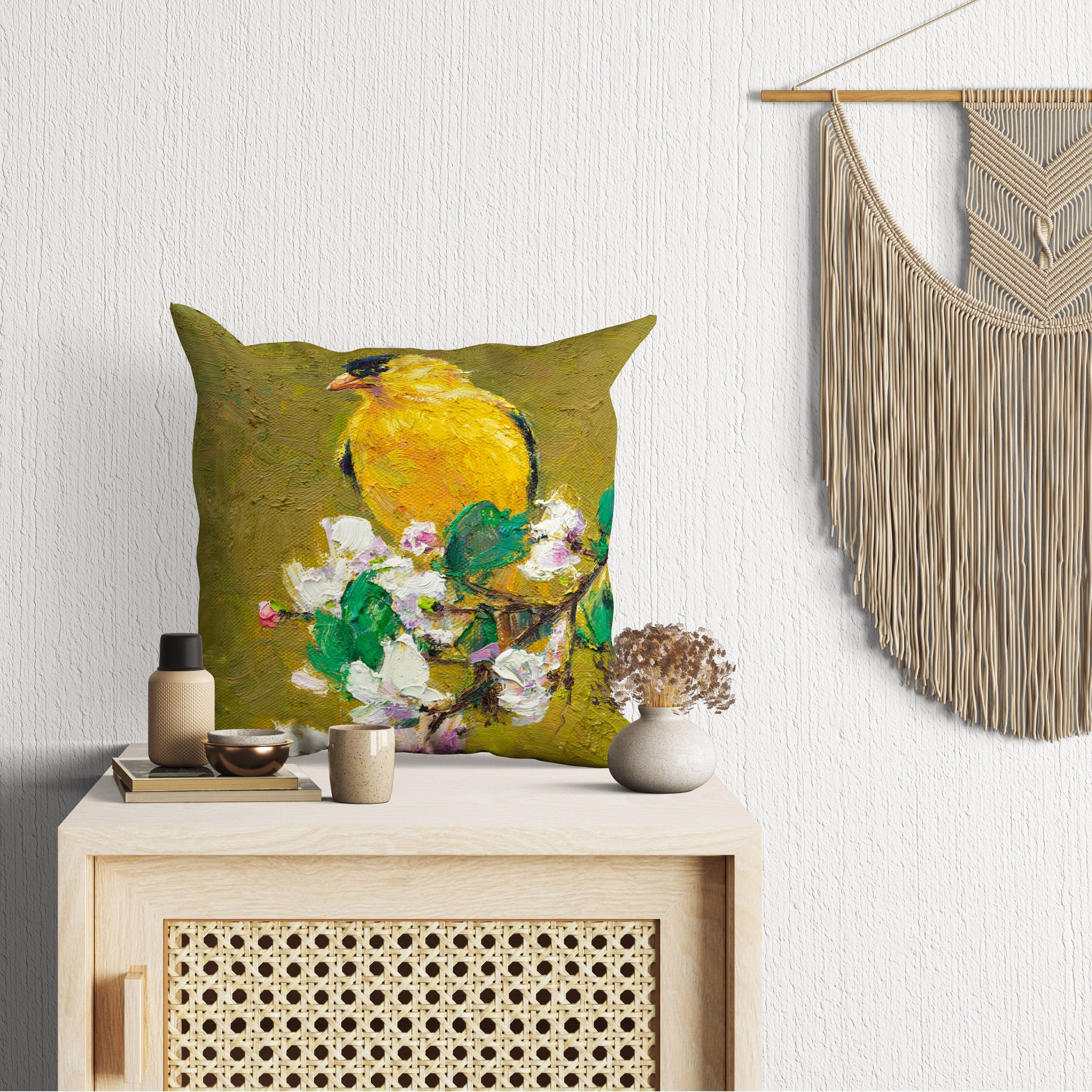 American Goldfinch Yellow Bird Throw Pillow - Soft 24x24 Inch Decorative Pillow Case for Couch, Bed & Home Decor - Bright Yellow Accent Pillow for Living Room, Nursery & Office