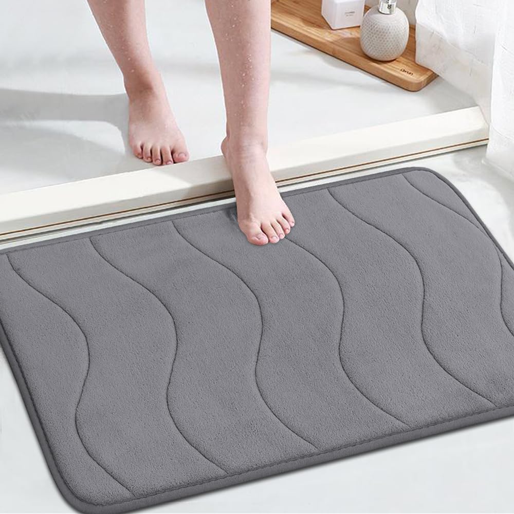 Premium Flamingo Print Memory Foam Bath Mat - Non-Slip Shower Rug for Bathroom Floor (20x32 Inches, Grey) - Soft & Absorbent for Spa-Like Comfort in Bathrooms & Showers