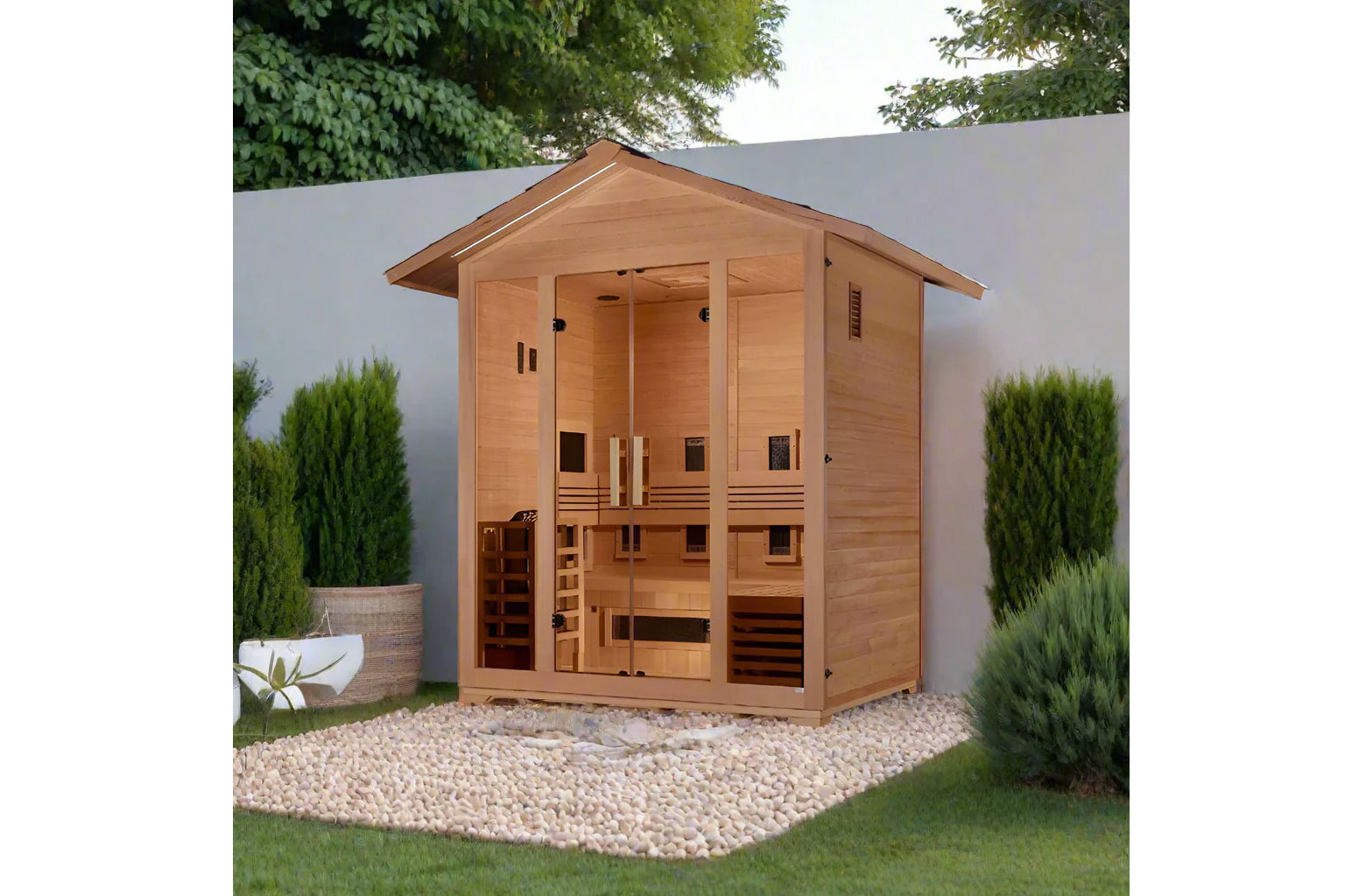 Golden Designs Gargellen 5-Person Full Spectrum Hybrid Outdoor Sauna - Infrared & Traditional Steam Sauna for Home Backyard Relaxation & Detox