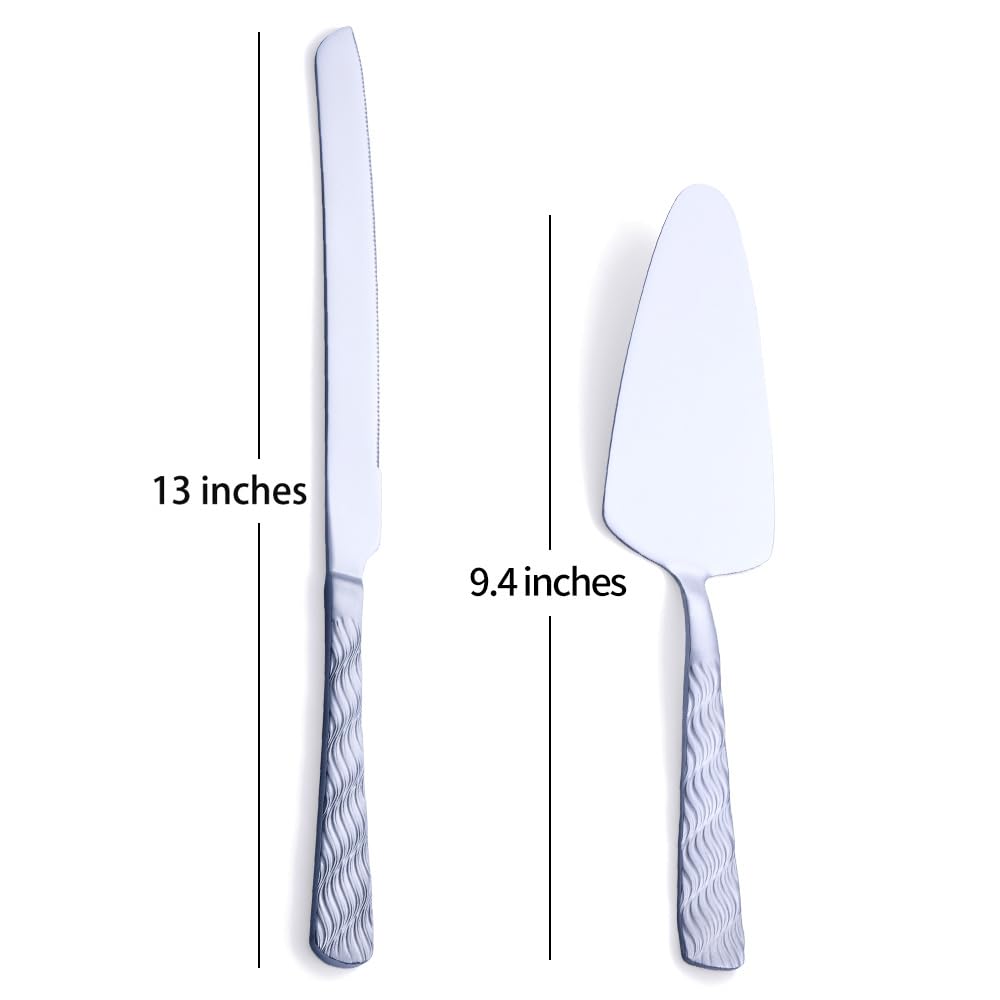 Premium Silver Cake Cutting Set - Stainless Steel Cake Knife & Server with Ergonomic Handle - Elegant Wedding, Birthday & Party Cake Pie Cutter Set - Perfect for Anniversary Celebrations, Bridal Showers & Dessert Tables
