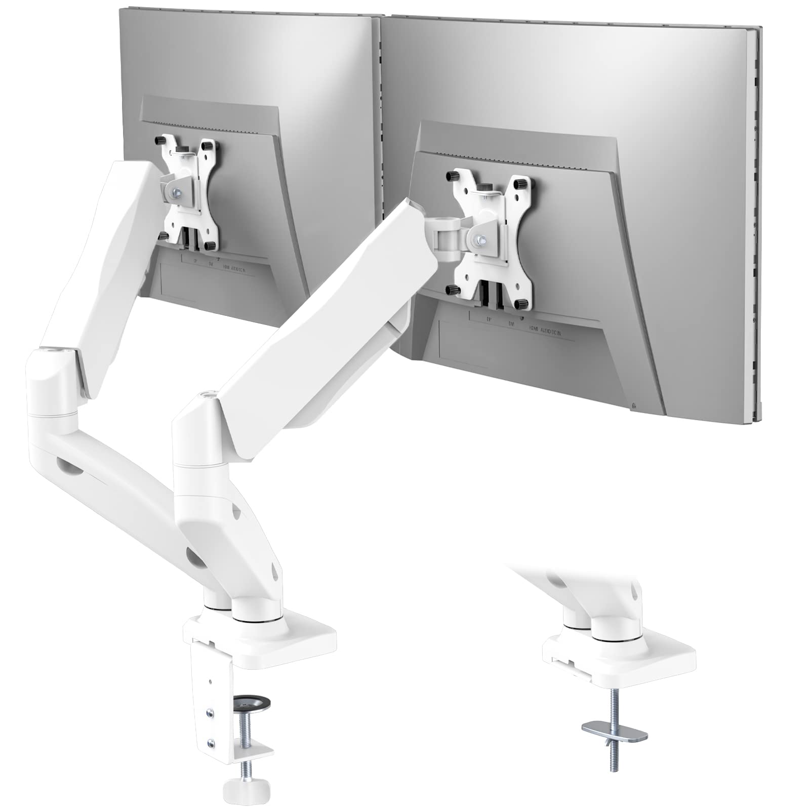 WALI Dual Monitor Stand - Adjustable Gas Spring Arm Mount for 2 Screens up to 32 Inches, 19.8lbs Capacity (GSMP002W) - White - Perfect for Home Office, Gaming Setup & Workspace Ergonomics