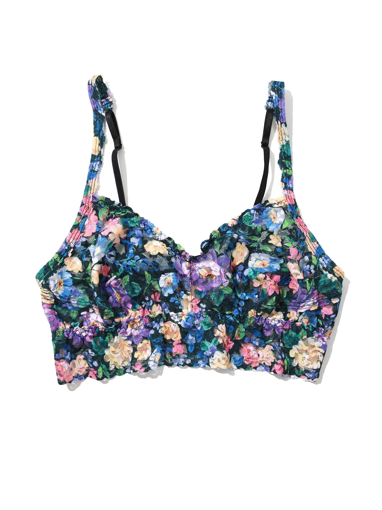 Printed V Neck Retro Lace Bralette - Sexy Floral Lingerie for Women | Comfortable Wireless Bralette for Everyday Wear, Date Night & Special Occasions