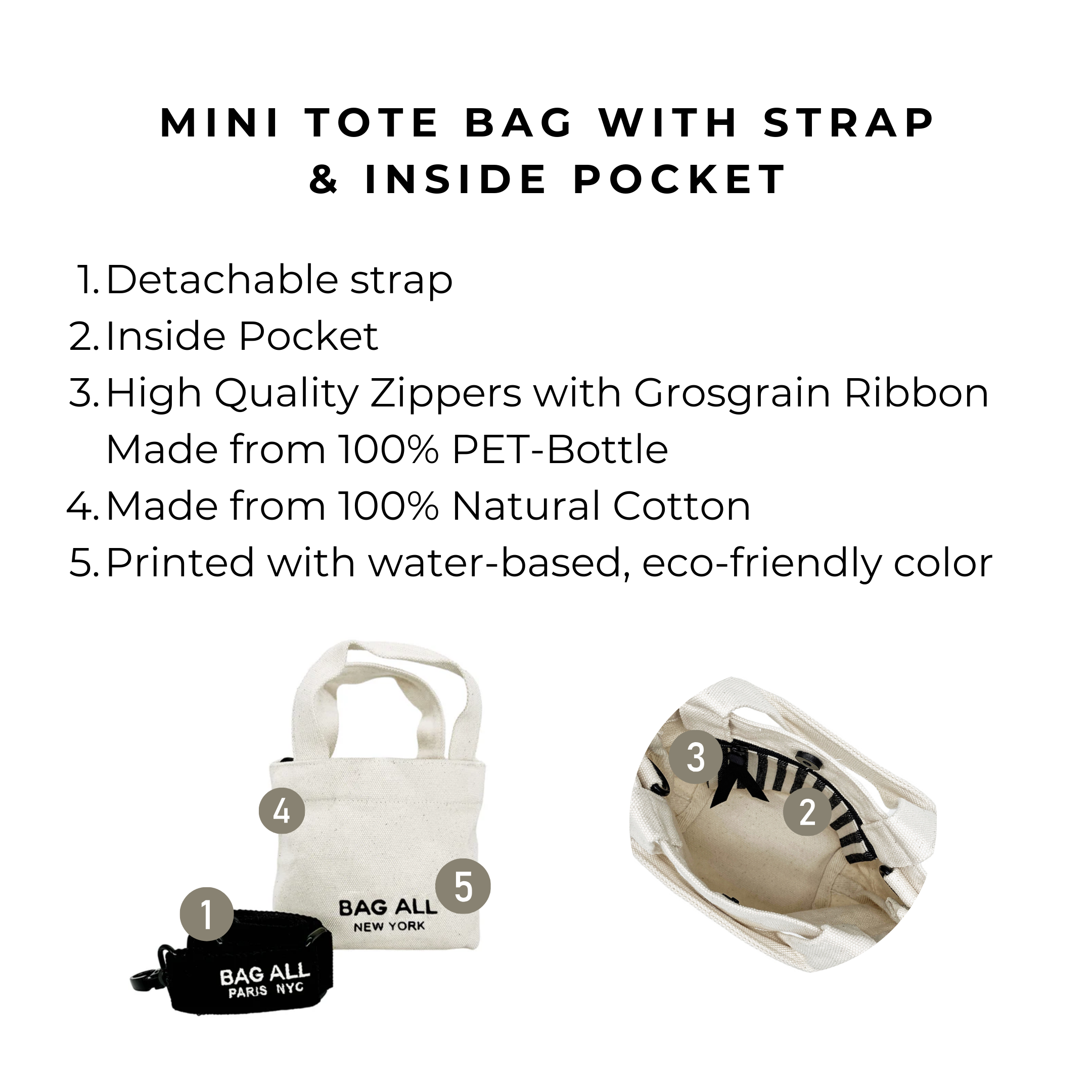 Mini Tote Bag with Adjustable Strap & Inner Pocket - Cream Crossbody Purse for Women, Perfect for Shopping, Beach & Daily Essentials