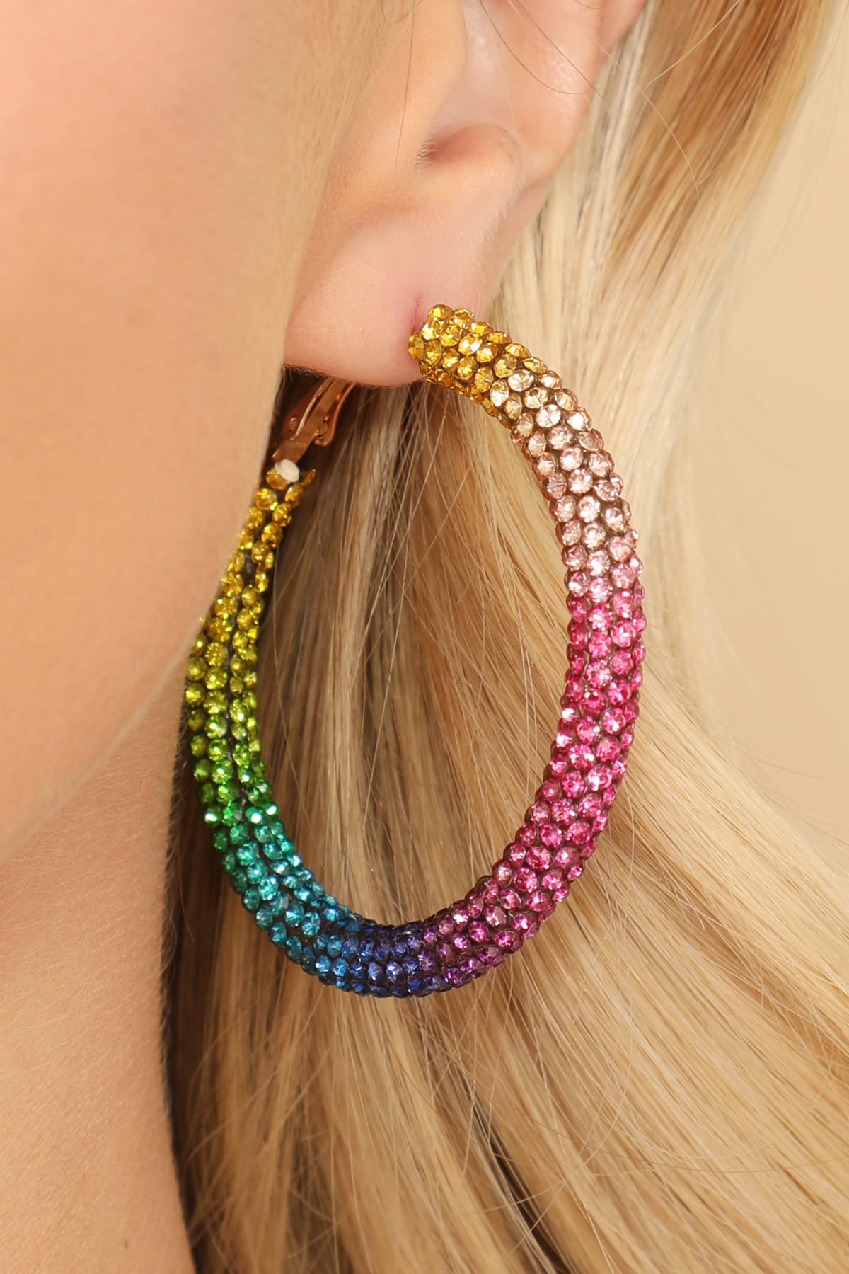 Sparkly Cubic Jewel Geometric Statement Hoop Earrings - Bling Crystal Rhinestone Glitter Hexagon Round Hoops for Women | Elegant Party, Wedding & Evening Wear Accessories