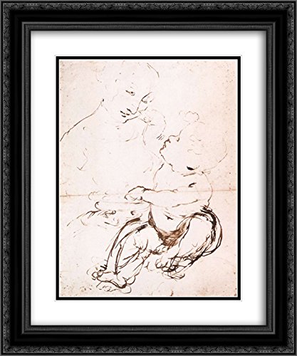 Leonardo da Vinci Madonna With The Fruit Bowl Art Print - 20x24 Black Ornate Framed Museum Quality Reproduction, Double Matted | Perfect for Home Decor, Office Wall Art & Gift Giving