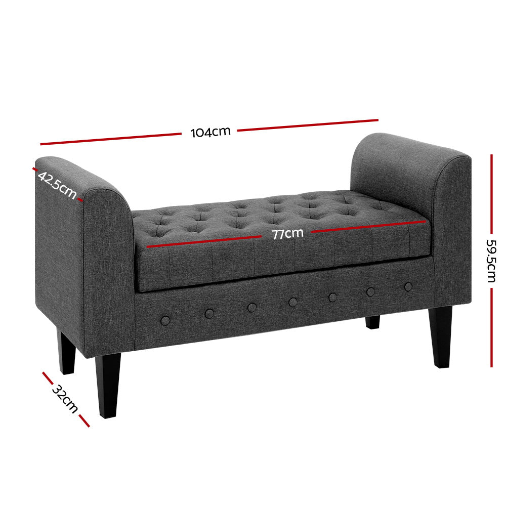 Grey Fabric Storage Ottoman - Foldable Footrest Stool with Hidden Compartment for Living Room, Bedroom & Home Organization