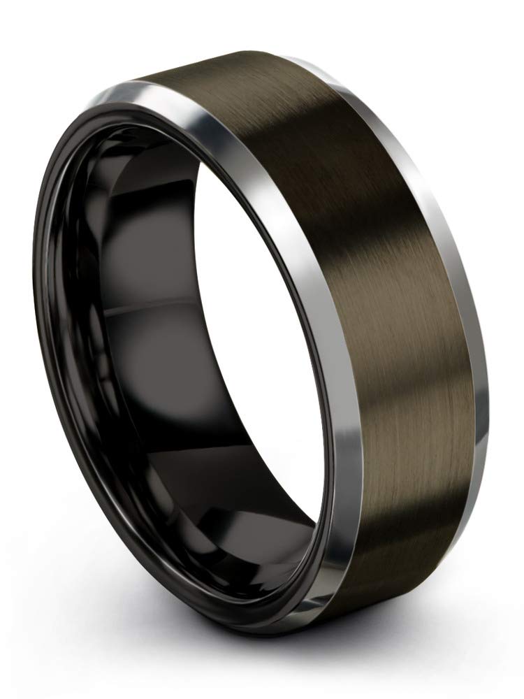 Premium Tungsten Carbide Wedding Band Ring for Men & Women - 8mm Blue Black Gunmetal with Beveled Edge, Brushed/Polished Finish - Custom Engraved Anniversary & Engagement Ring - Perfect for Weddings, Proposals & Special Occasions